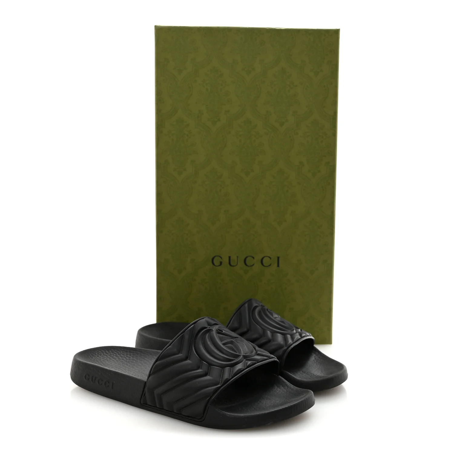 Rubber Matelasse Interlocking G Mens Slide Sandals 6 Black - Image 7