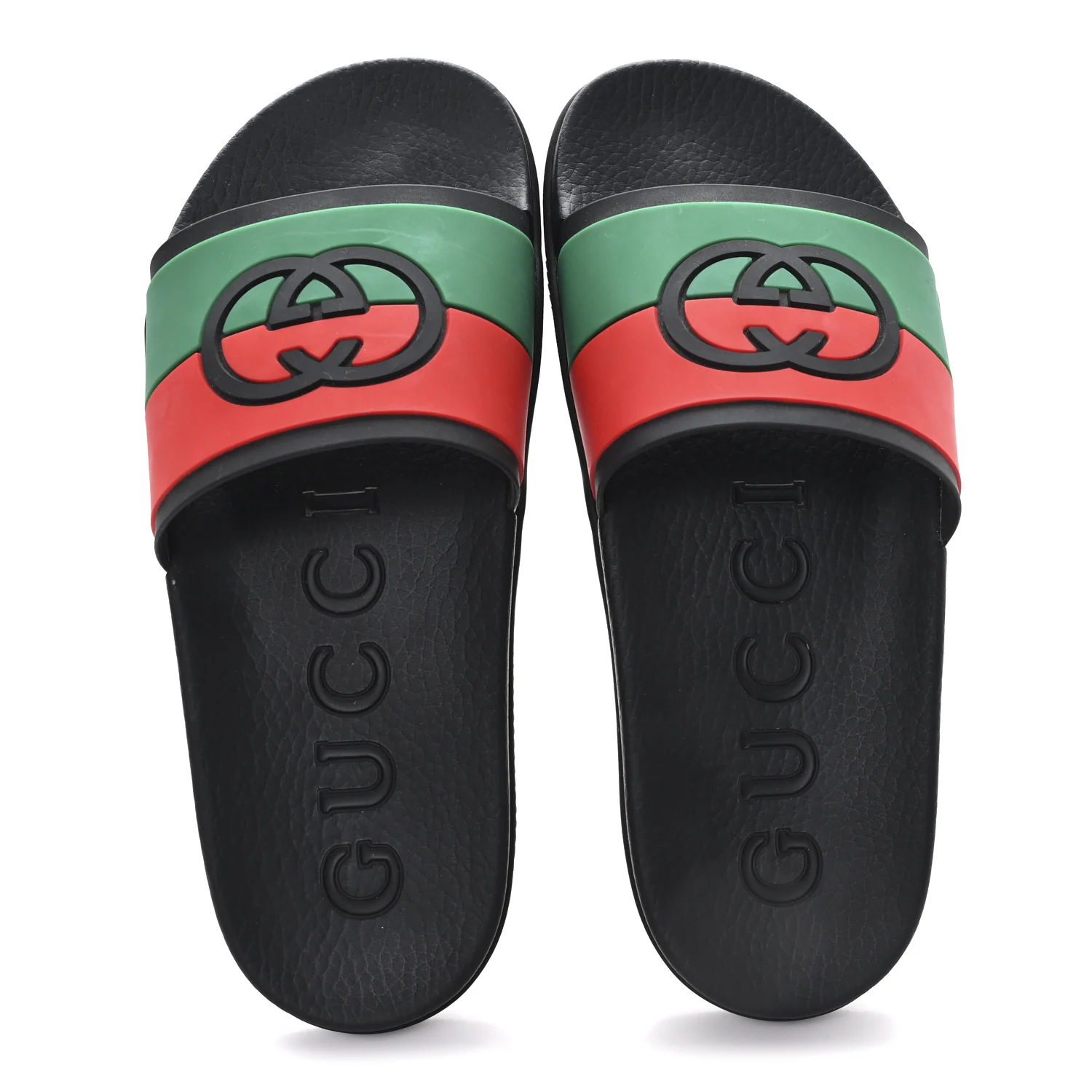 Rubber Web Womens Interlocking G Slide Sandals 40 Black Green Red - Image 2