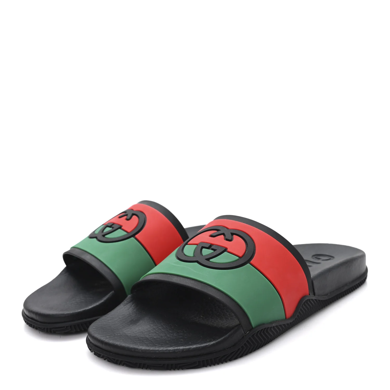 Rubber Web Womens Interlocking G Slide Sandals 40 Black Green Red - Image 4