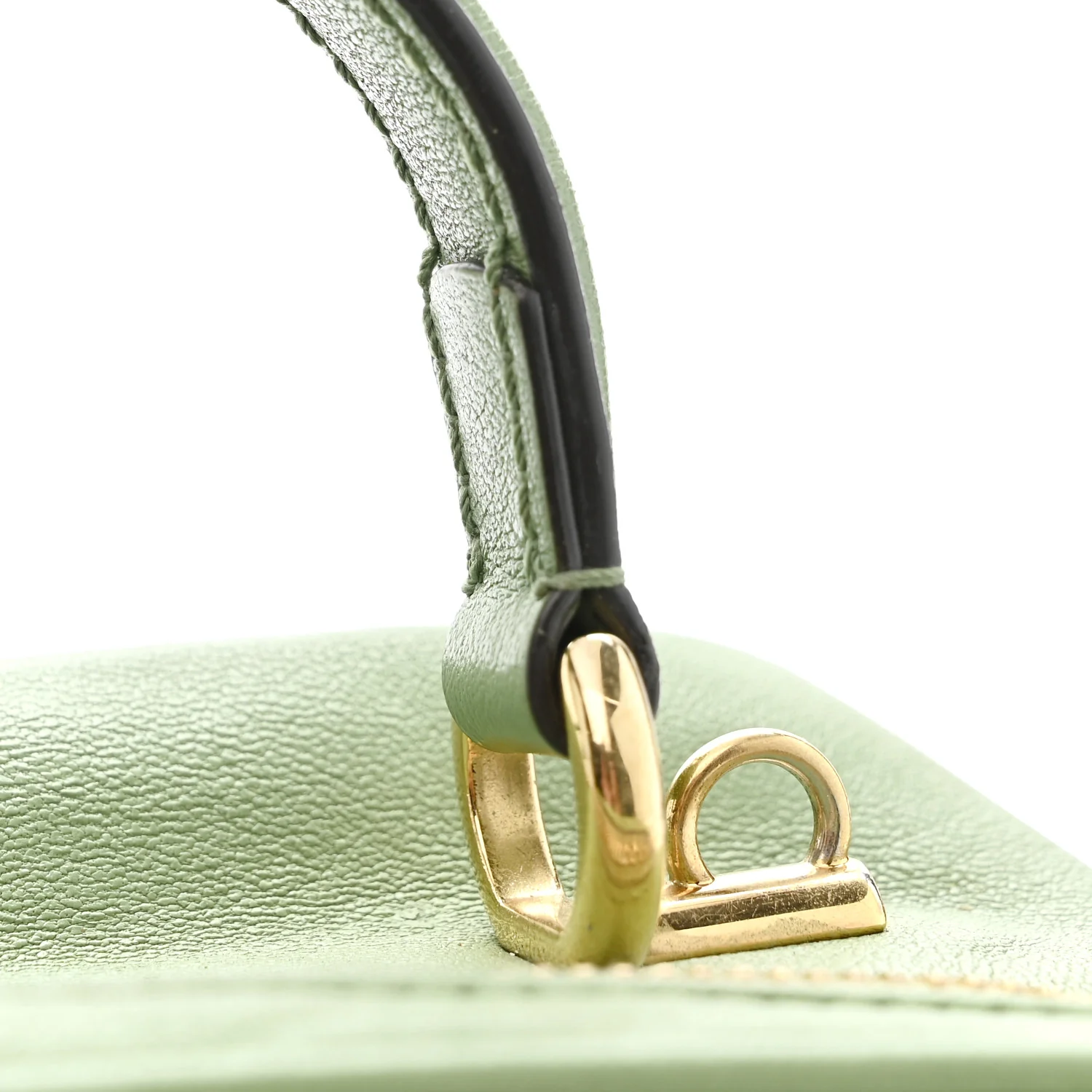 Sakai Be Green Calfskin Diagonal Stitched Blondie Top Handle Bag Light Green - Image 12