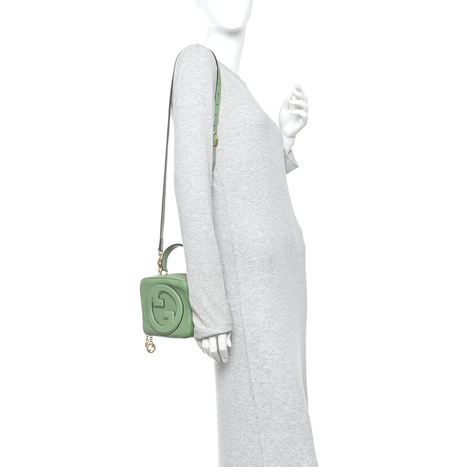 Sakai Be Green Calfskin Diagonal Stitched Blondie Top Handle Bag Light Green - Image 2