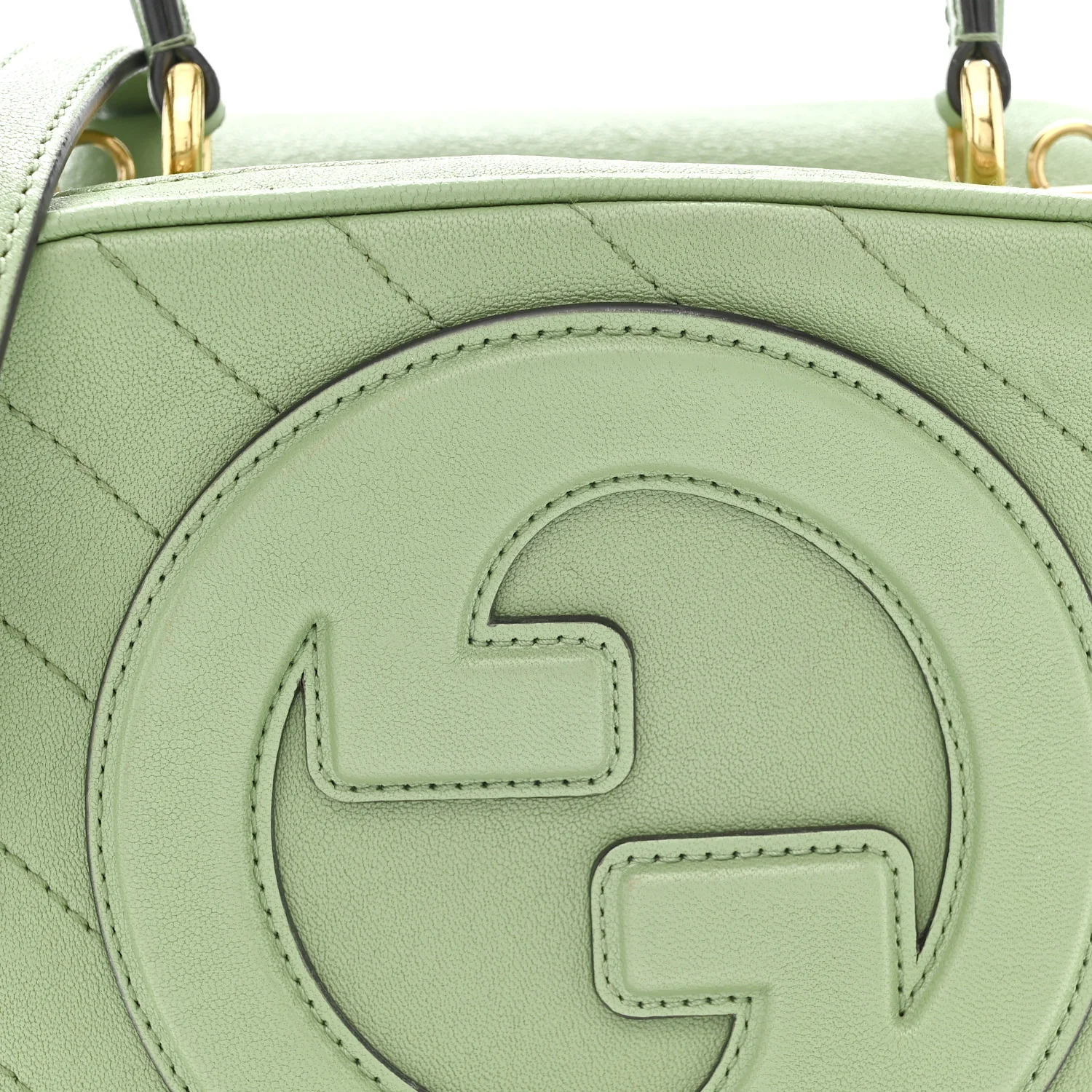Sakai Be Green Calfskin Diagonal Stitched Blondie Top Handle Bag Light Green - Image 8