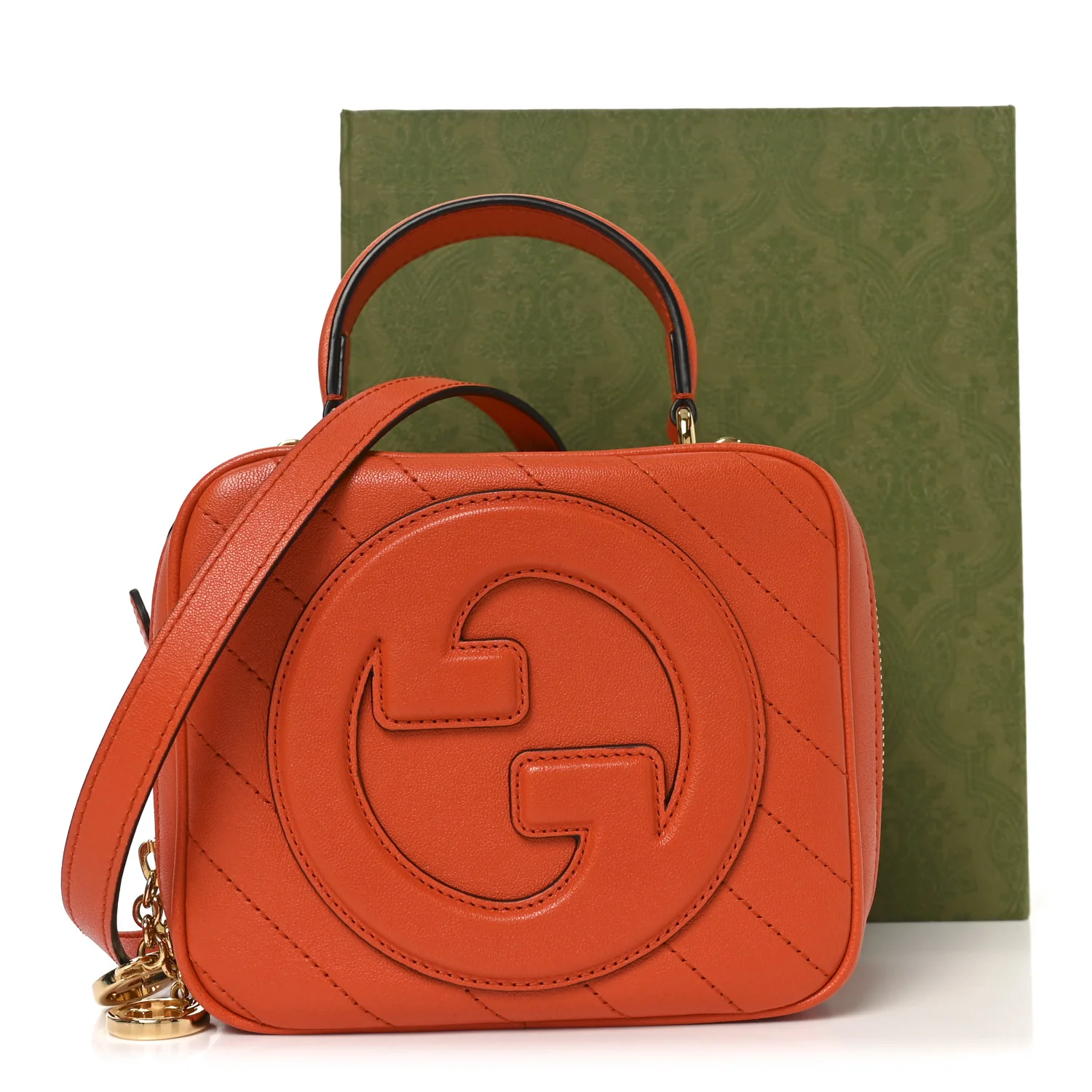 Sakai Be Green Calfskin Diagonal Stitched Blondie Top Handle Bag Orange - Image 11