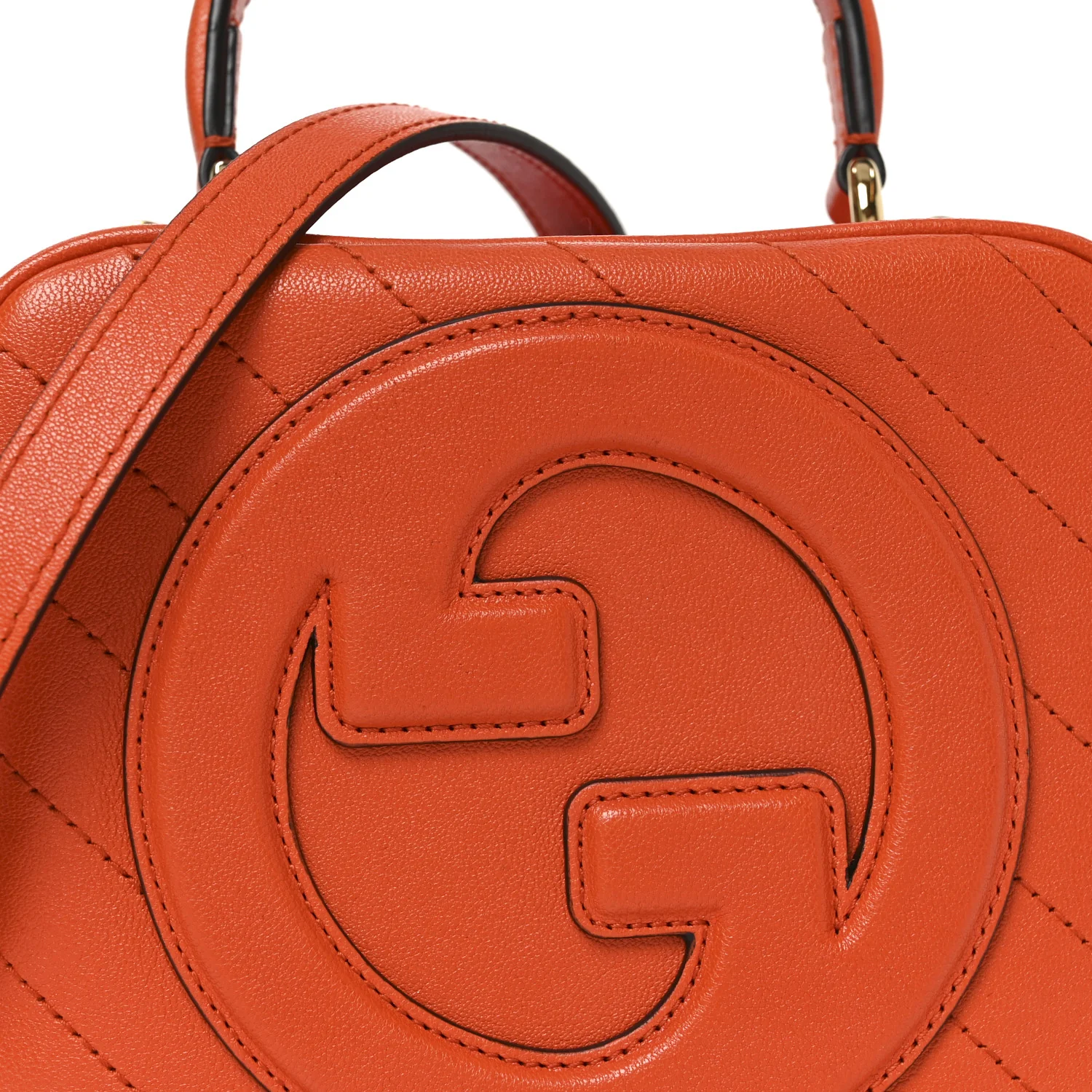 Sakai Be Green Calfskin Diagonal Stitched Blondie Top Handle Bag Orange - Image 8