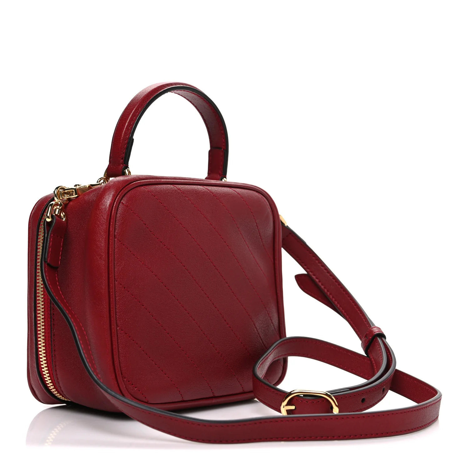 Sakai Be Green Calfskin Diagonal Stitched Blondie Top Handle Bag Rosso - Image 3