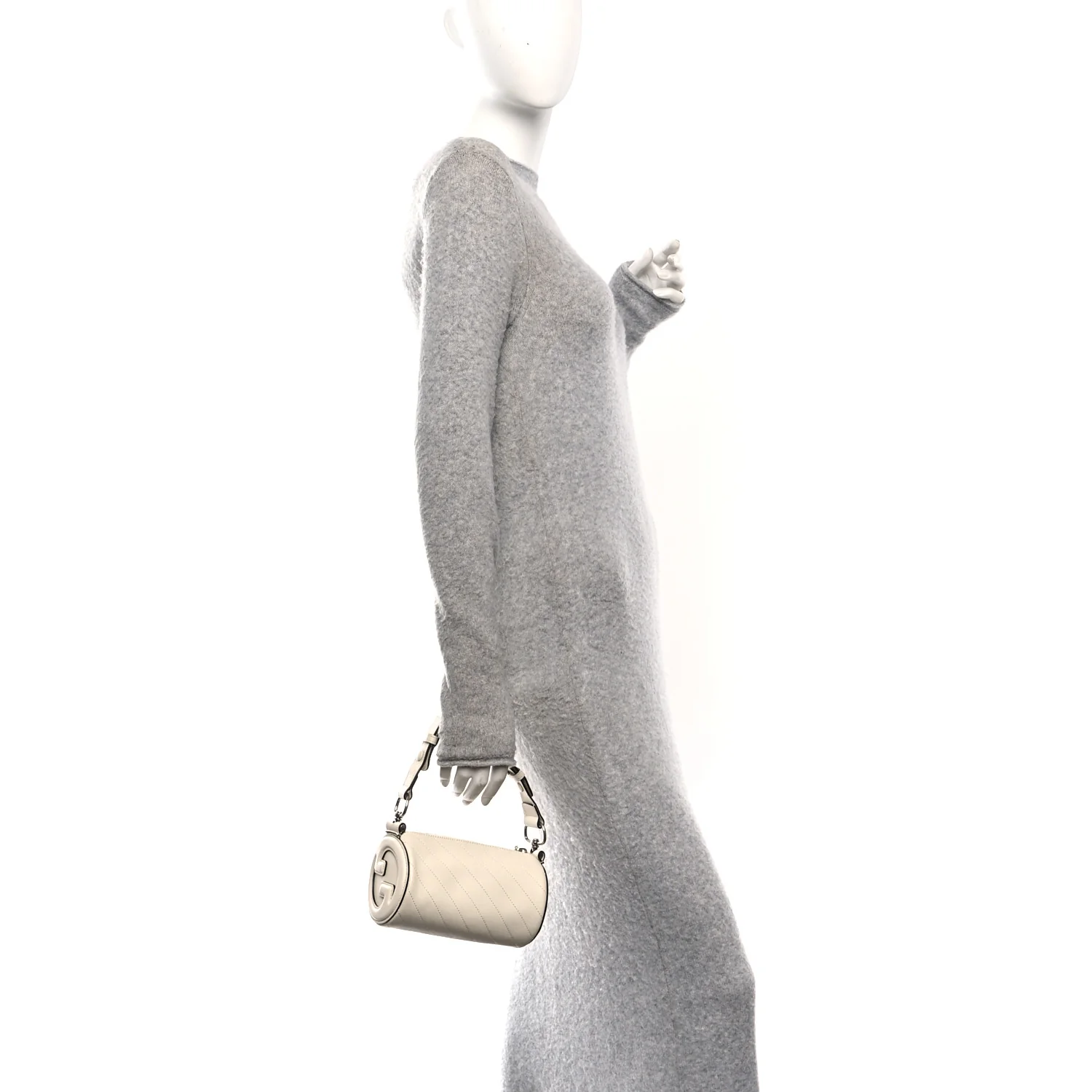 Sakai Be Green Calfskin Diagonal Stitched Mini Blondie Barrel Shoulder Bag Mystic White - Image 2