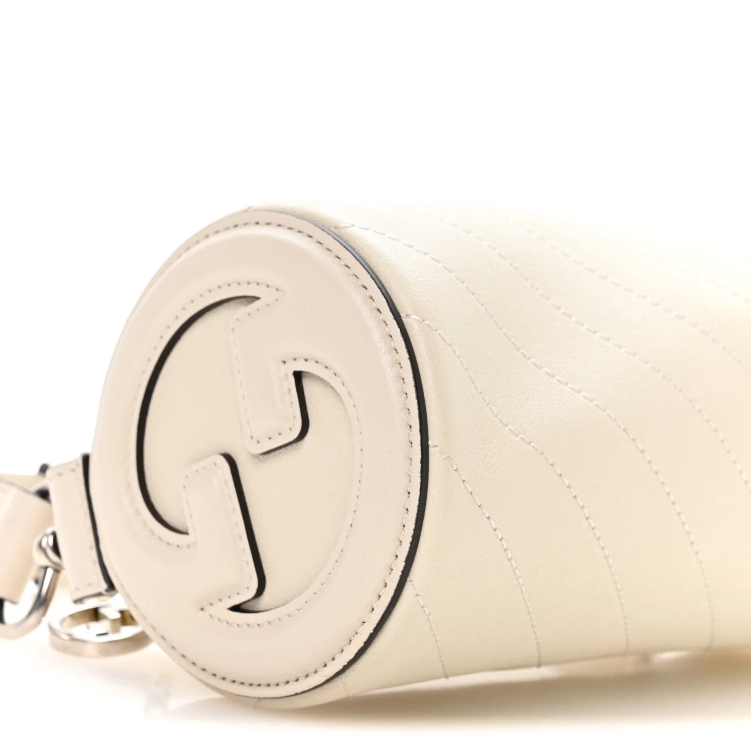 Sakai Be Green Calfskin Diagonal Stitched Mini Blondie Barrel Shoulder Bag Mystic White - Image 9