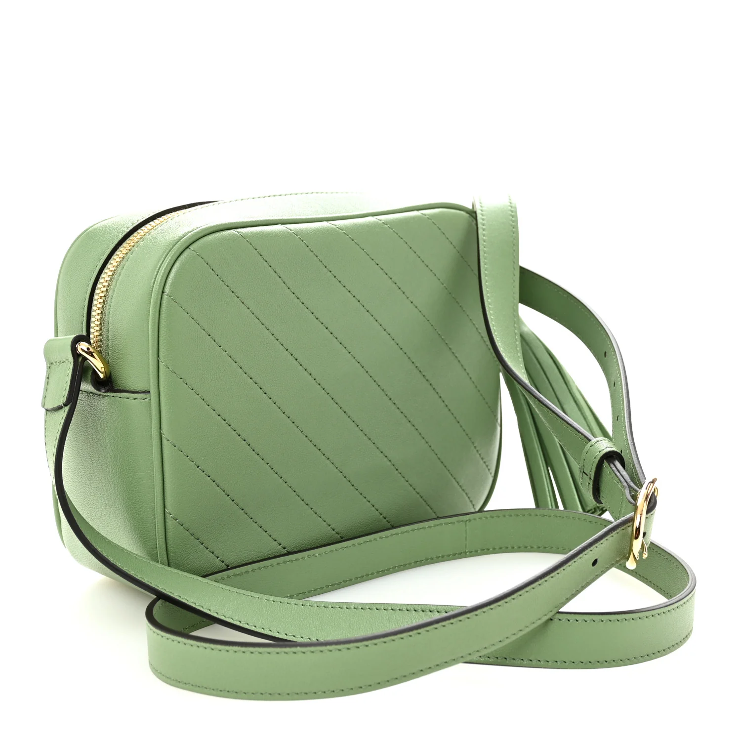 Sakai Be Green Calfskin Diagonal Stitched Small Blondie Shoulder Bag Green Soil Grass - Image 3