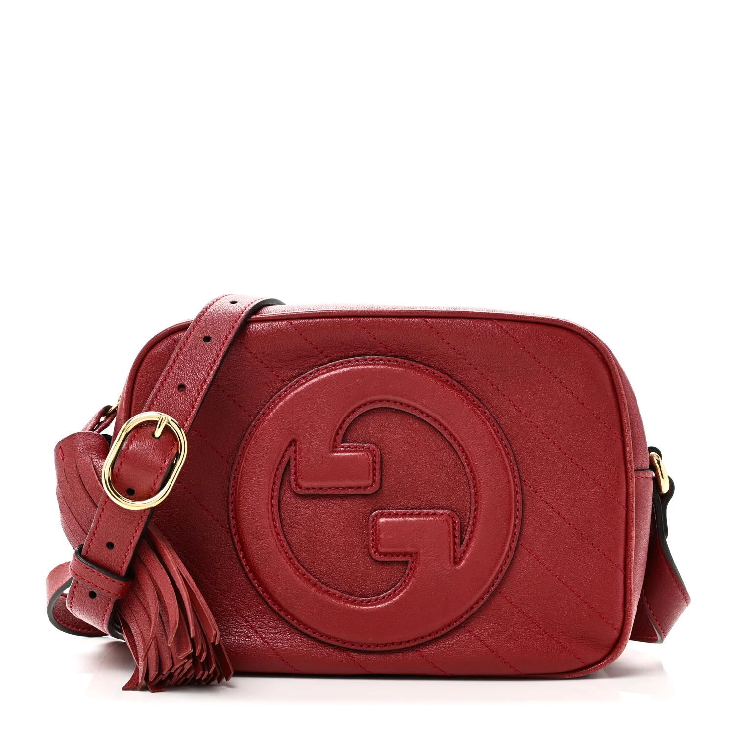 Sakai Be Green Calfskin Diagonal Stitched Small Blondie Shoulder Bag Rosso