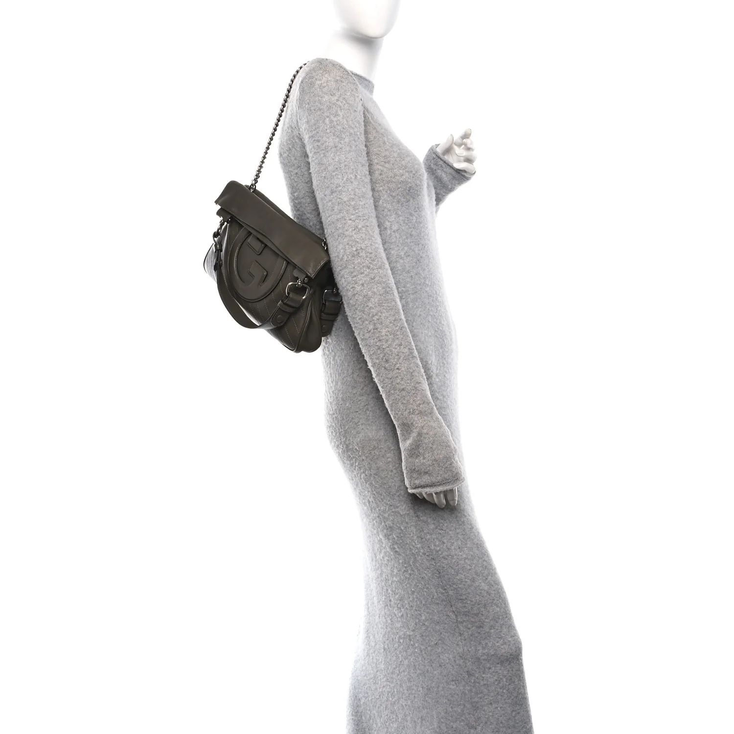 Sakai Be Green Calfskin Diagonal Stitched Small Blondie Tote Craclet Brown - Image 2