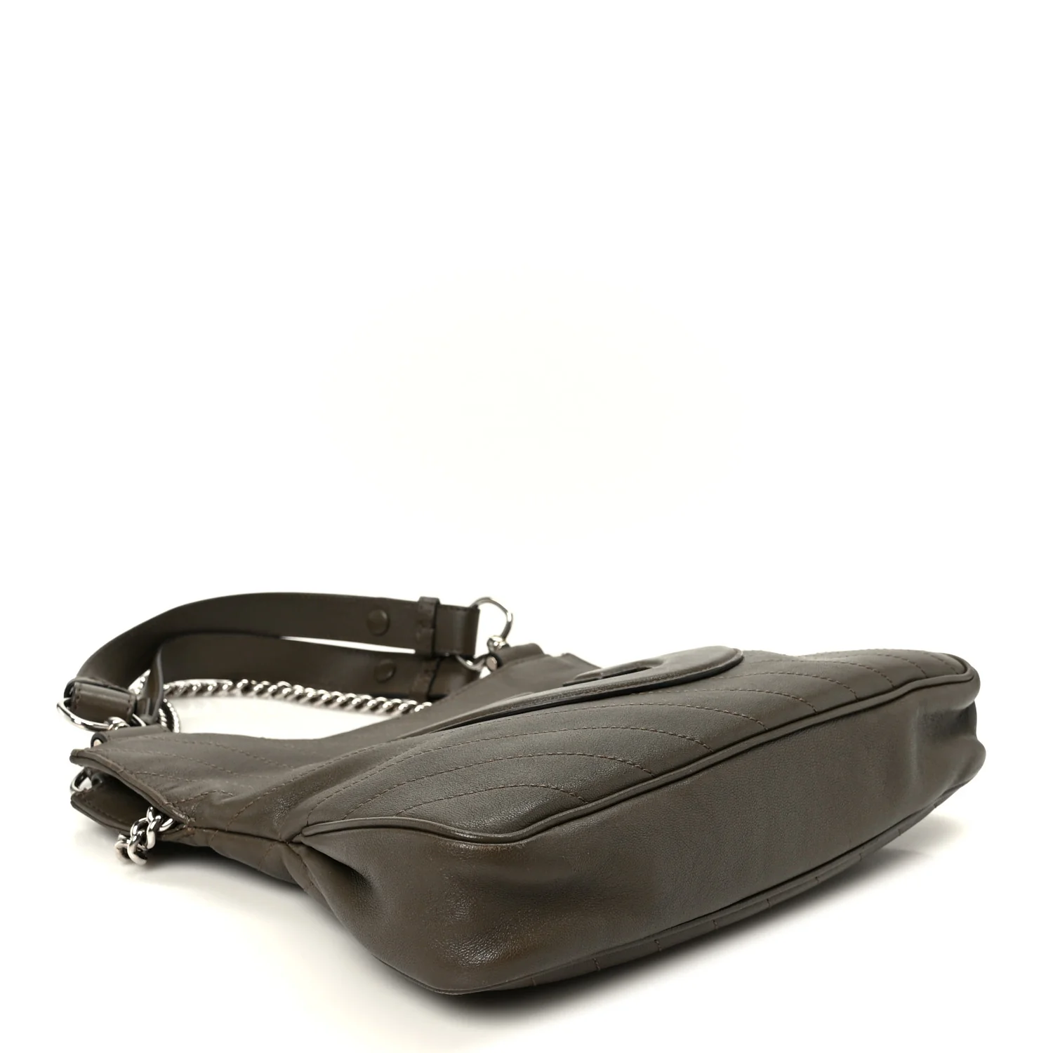 Sakai Be Green Calfskin Diagonal Stitched Small Blondie Tote Craclet Brown - Image 4