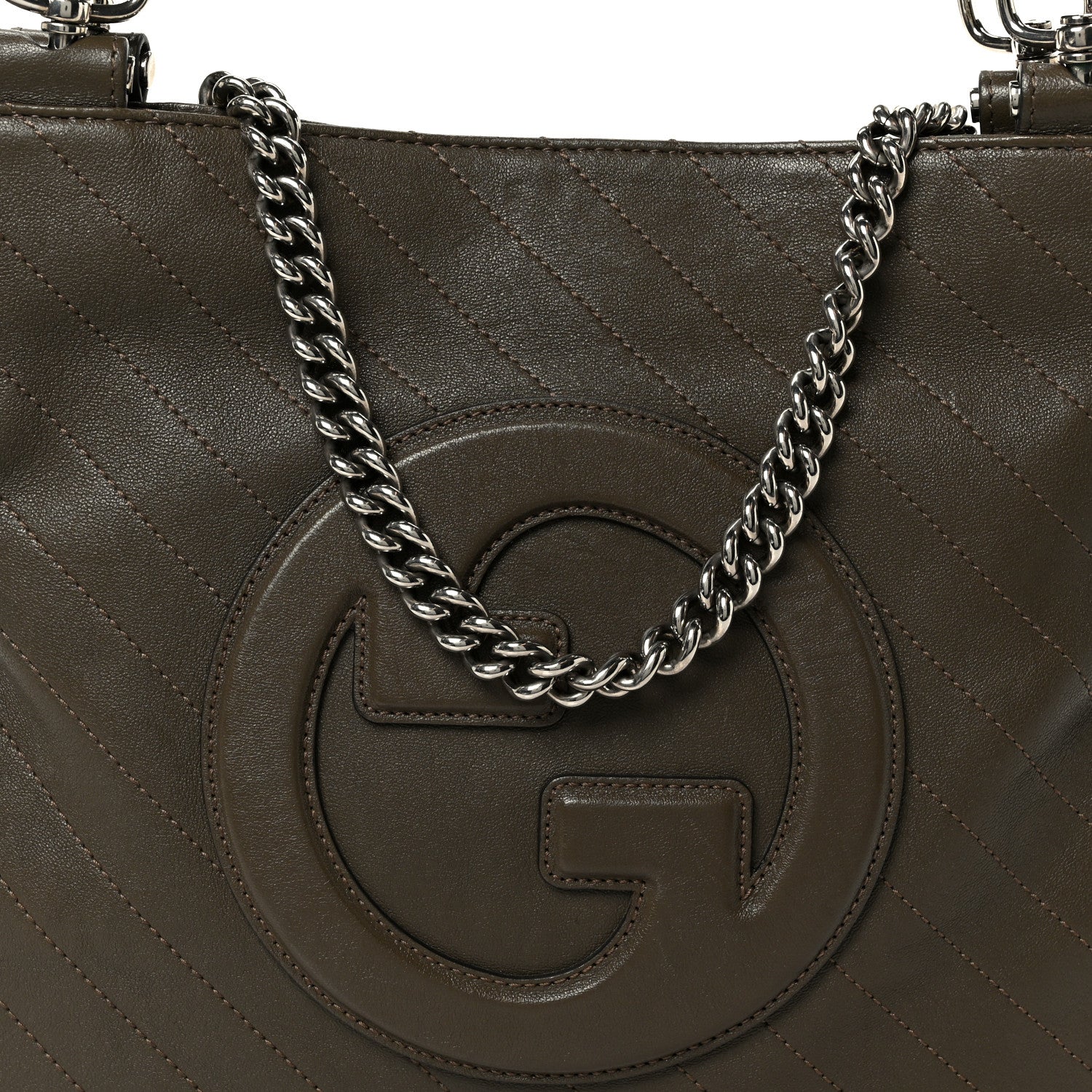Sakai Be Green Calfskin Diagonal Stitched Small Blondie Tote Craclet Brown - Image 9