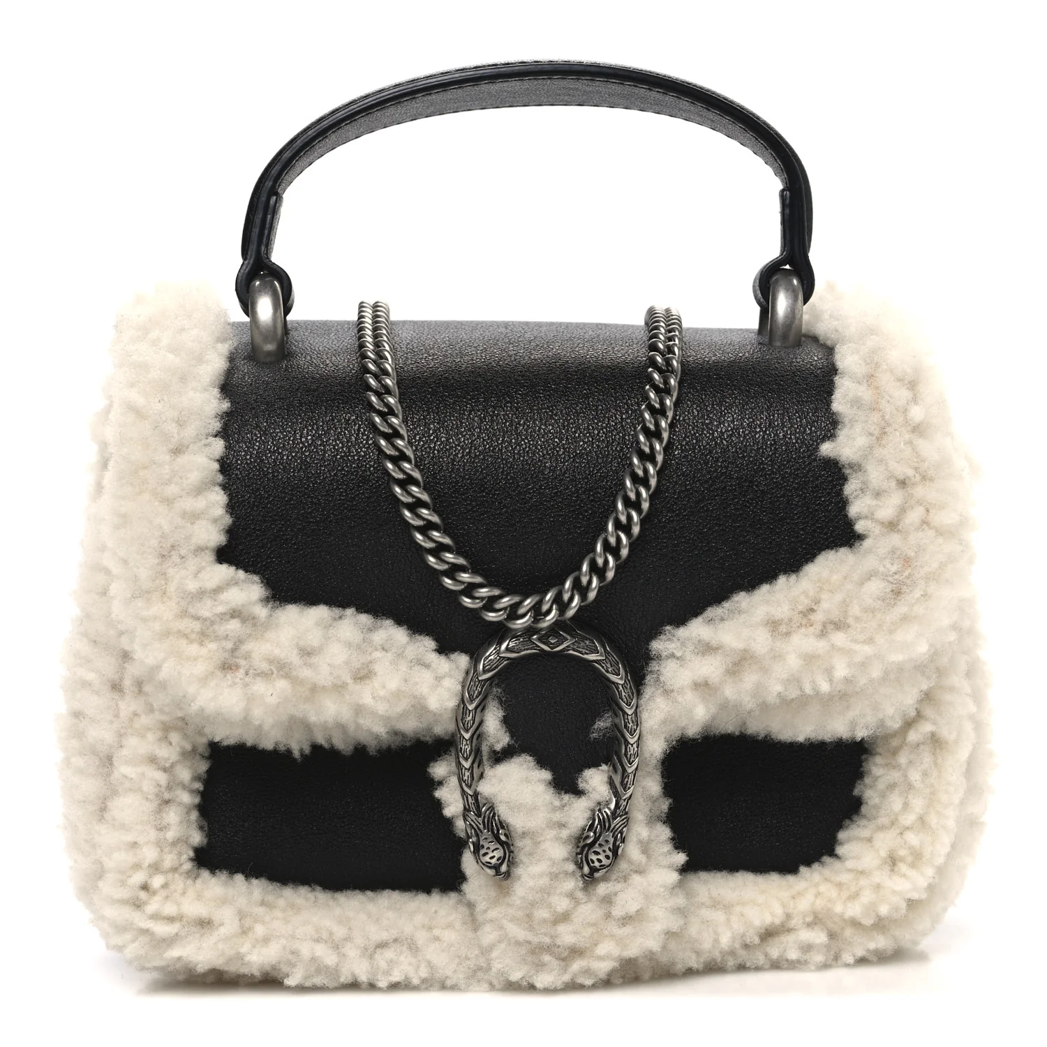 Sakai Be Green Calfskin Shearling Mini Dionysus Top Handle Bag Black