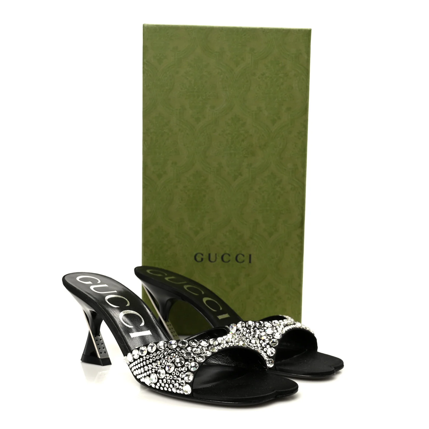 Satin Crystal 65mm Slide Sandals 37 Black - Image 9