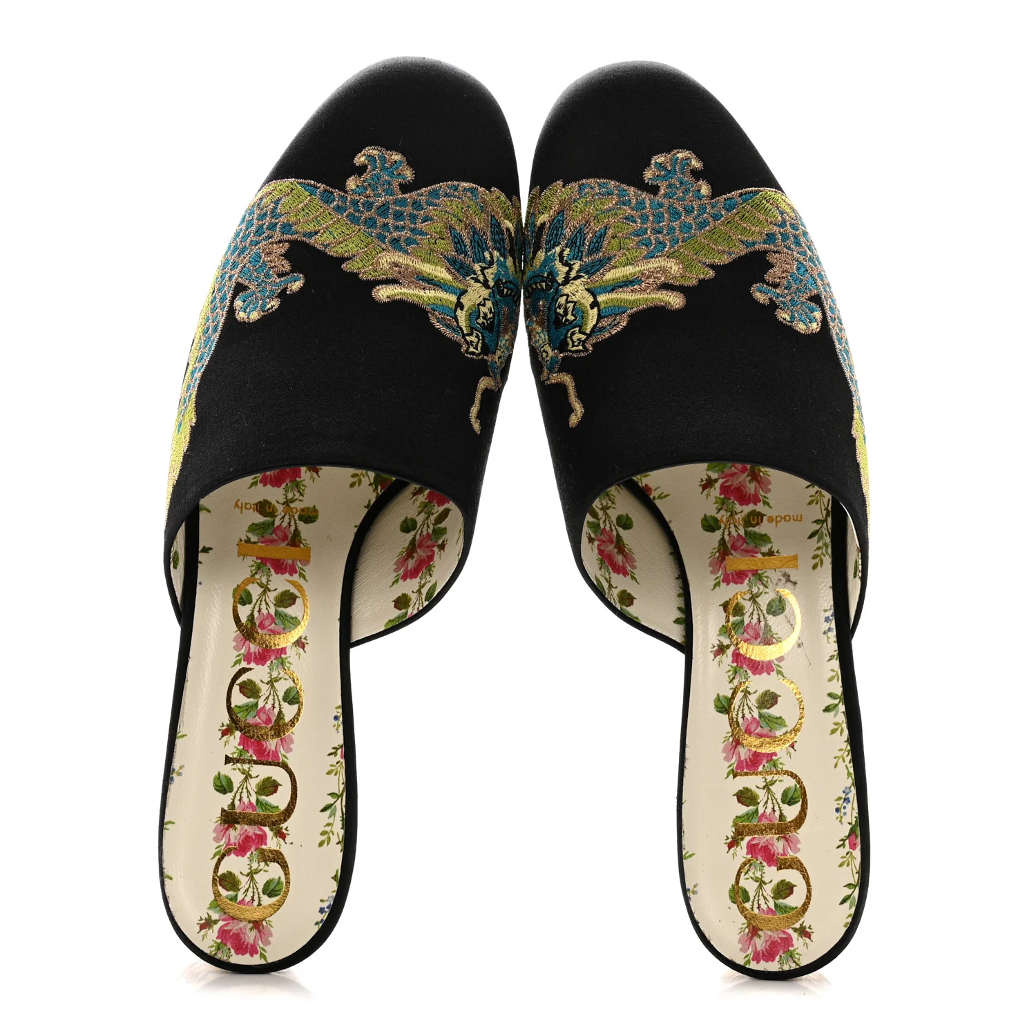 Satin Dragon Embroidered Candy Mules 36.5 Black - Image 2