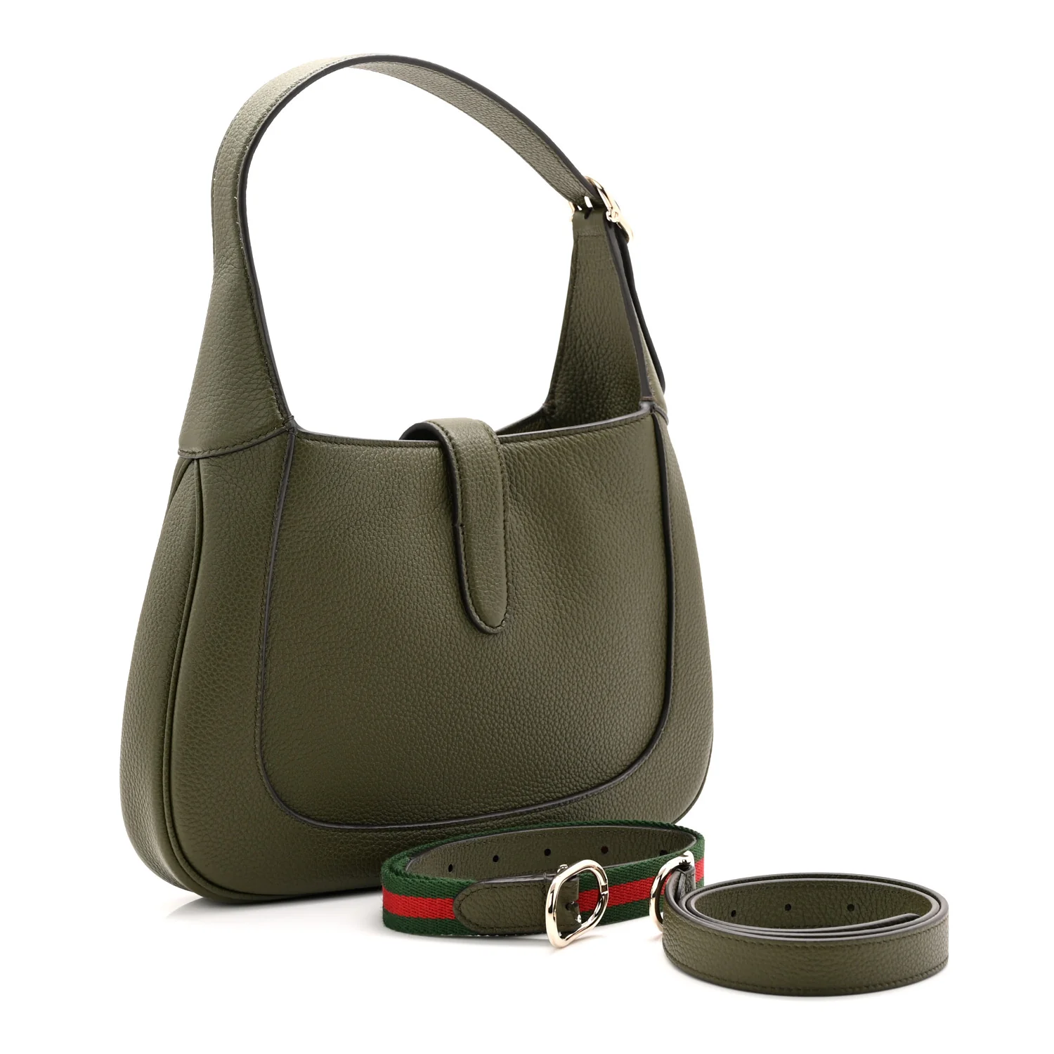 Sea Calfskin Web Medium Jackie 1961 Hobo Dark Green - Image 3