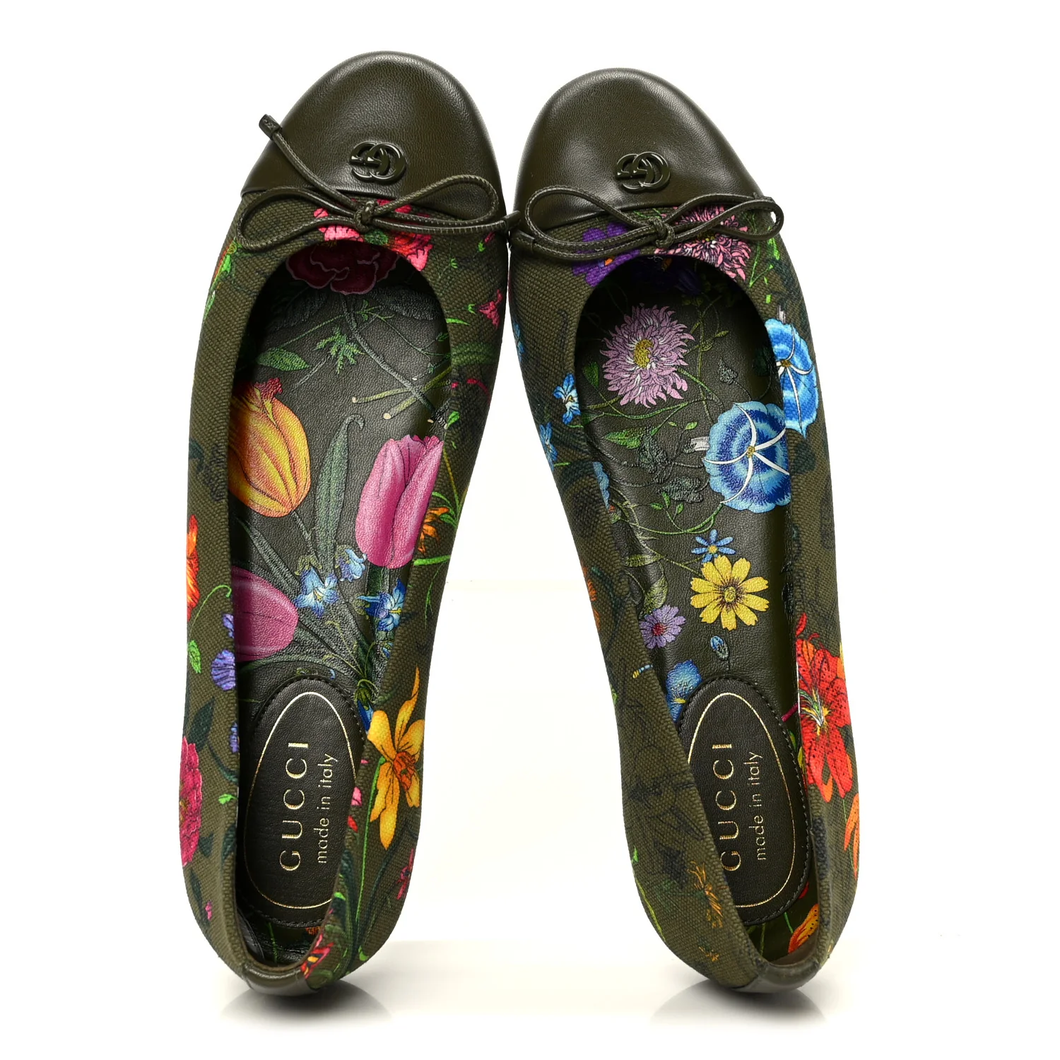 Sepang Flora Faded Canvas GG Marmont Ballerina Flats 38 Dark Green - Image 2