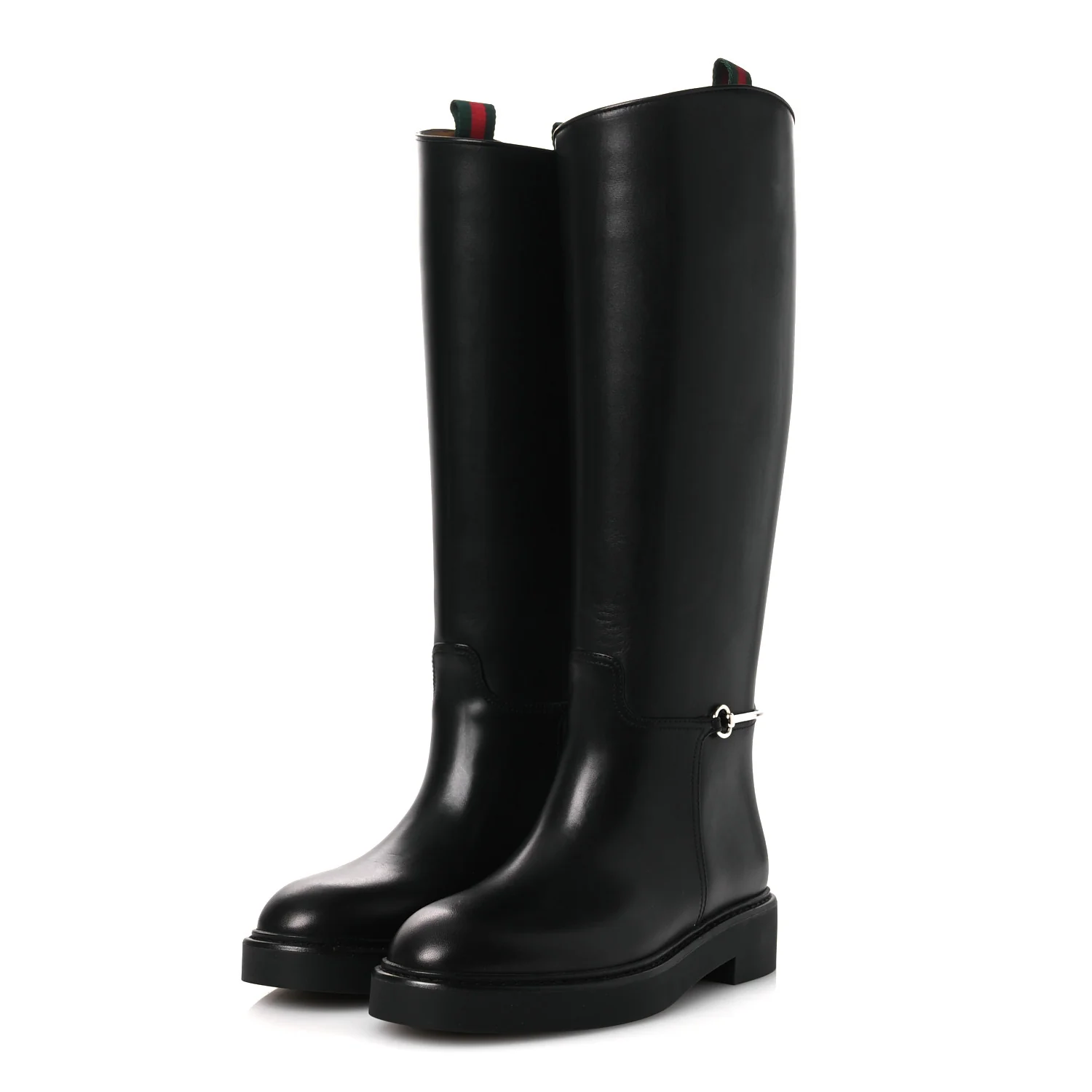 Shiny Calfskin Michelangelo Slim Horsebit Riding Boots 36 Black - Image 4