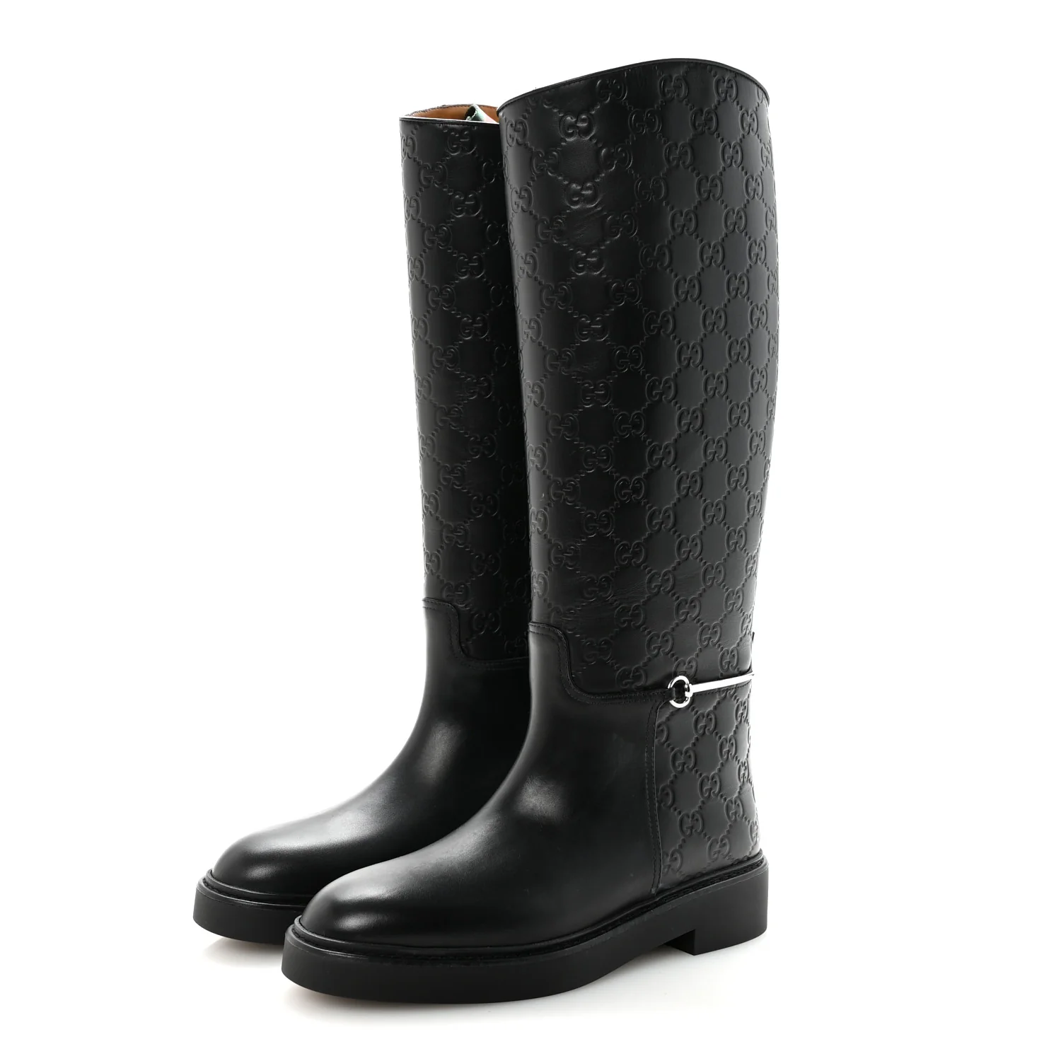 Shiny Calfskin Michelangelo Slim Horsebit Riding Boots 38 Black - Image 4