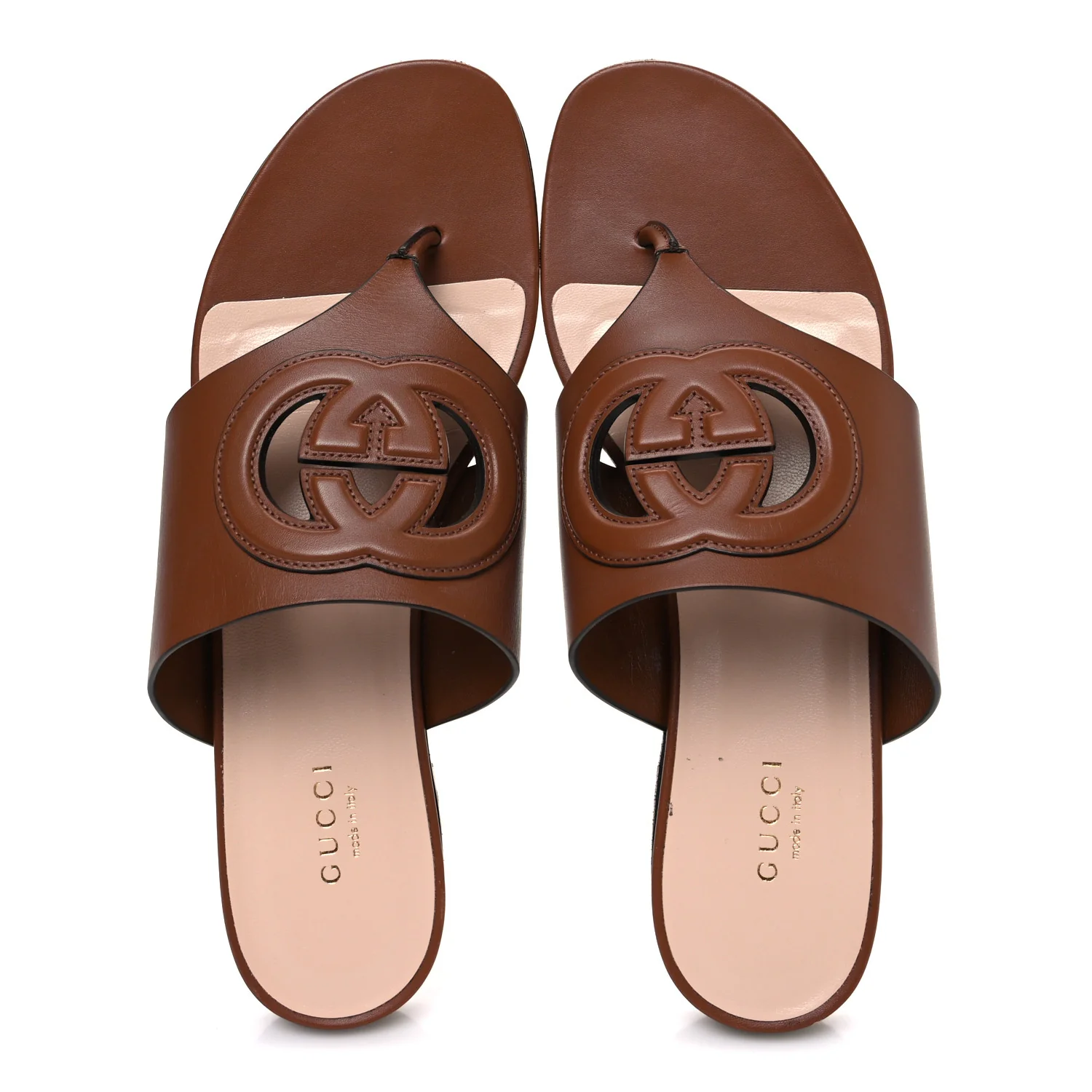 Sierra Calfskin Interlocking G Cut Out Thong Sandals 39 Cuir - Image 2