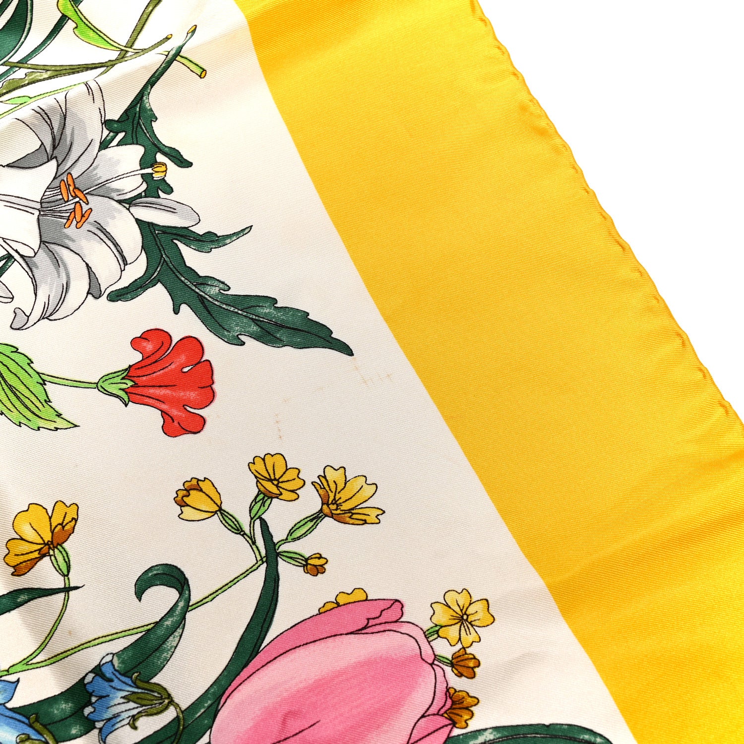 Silk Twill Flora Fluo Square Scarf Ivory Yellow - Image 4
