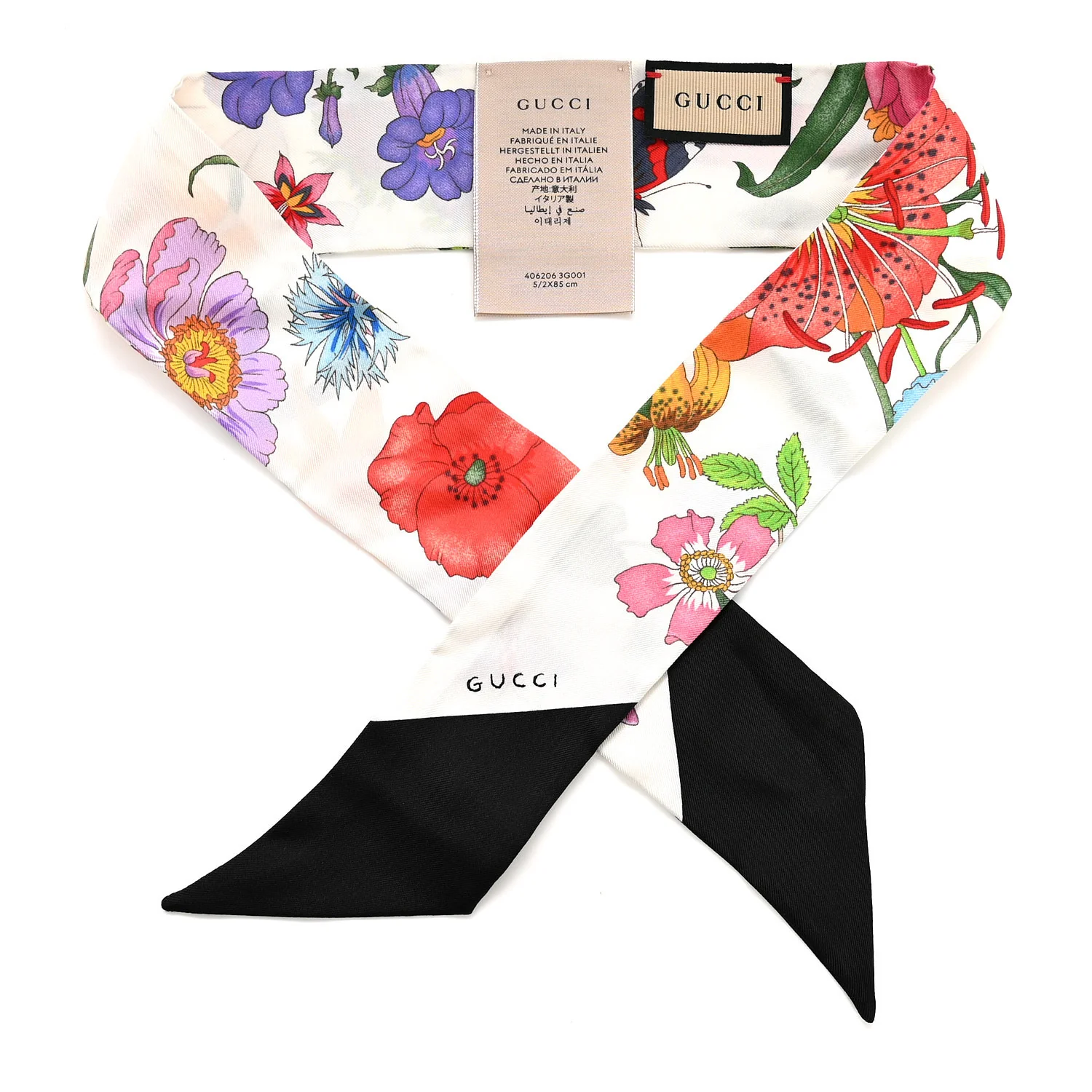 Silk Twill Flora Neck Bow White Multicolor