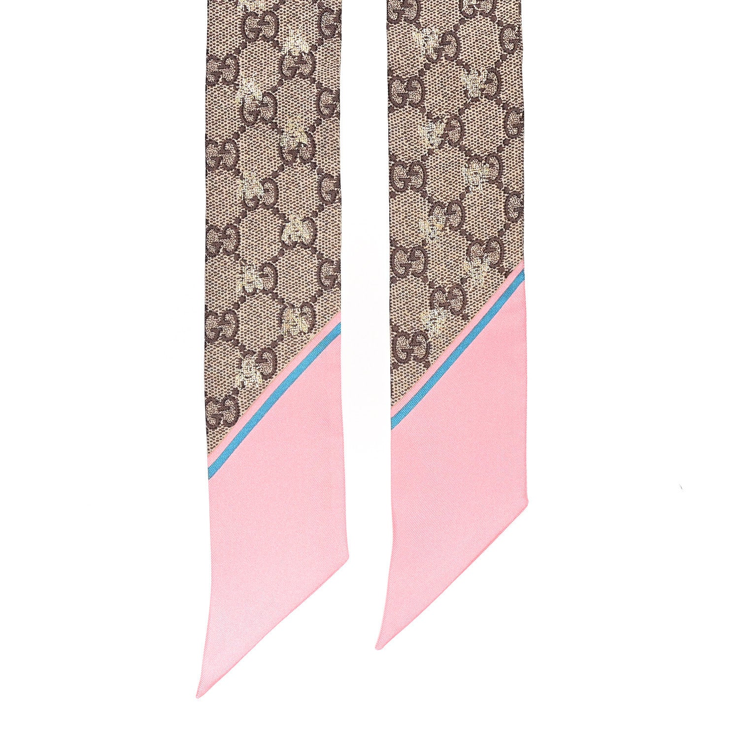 Silk Twill GG Monogram GG Bee Neck Bow Scarf Roseate Sky Blue - Image 2