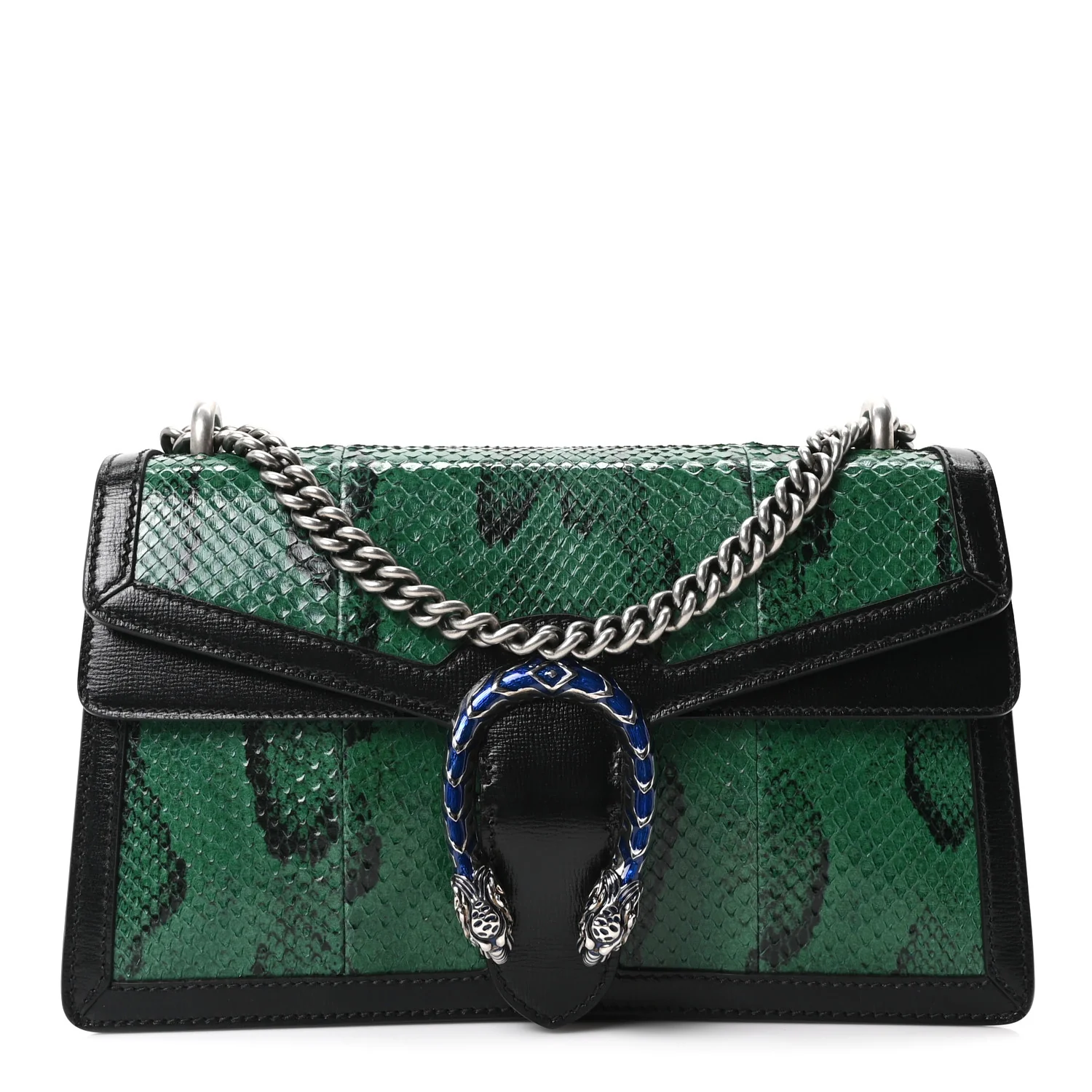 Snakeskin Enamel Small Dionysus Shoulder Bag Green