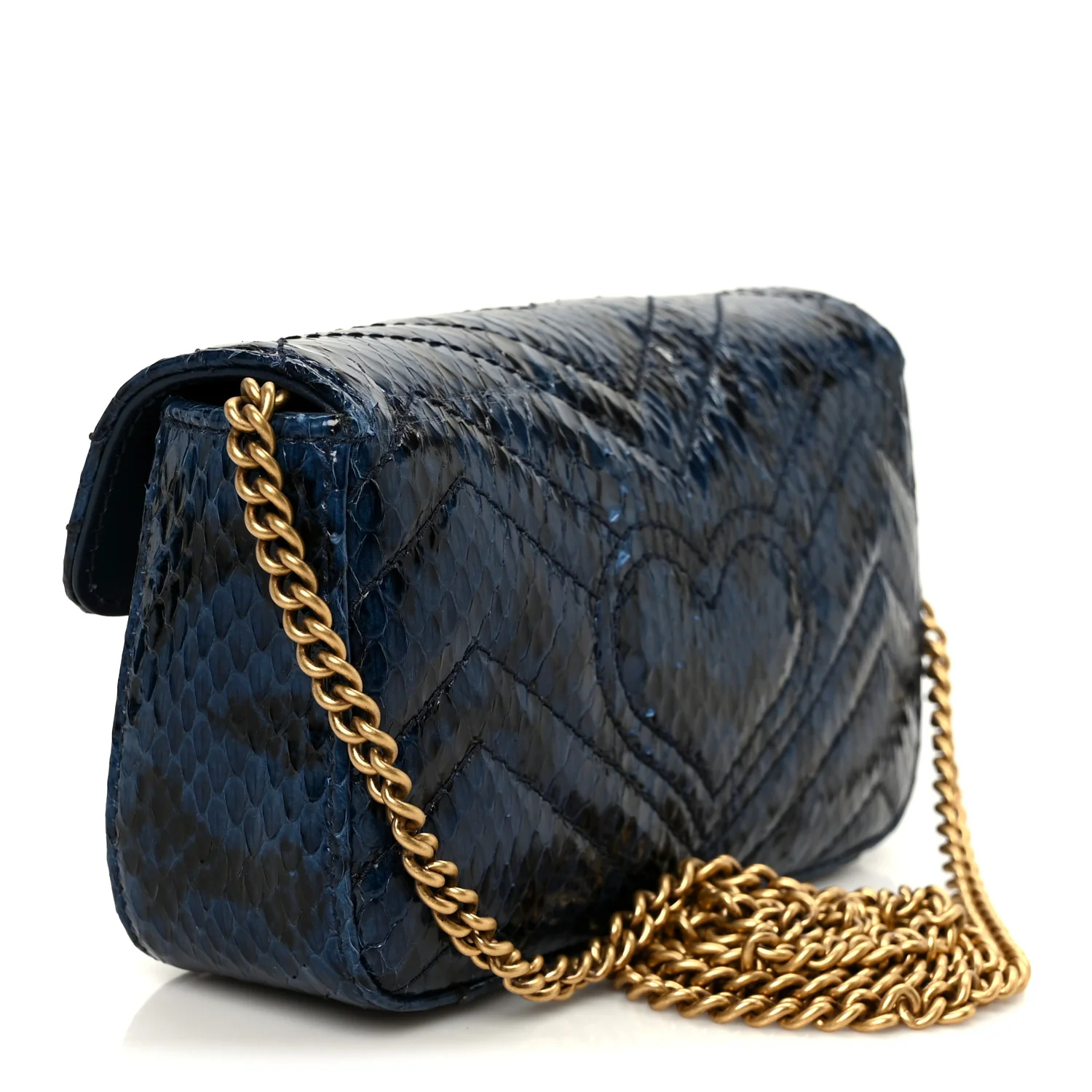 Snakeskin Matelasse Super Mini GG Marmont Shoulder Bag Blue - Image 3