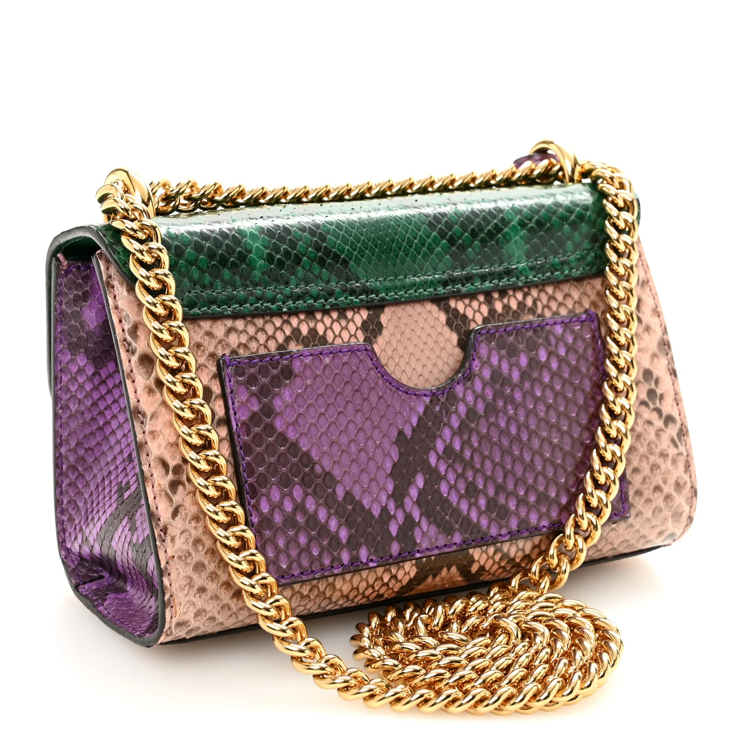 Snakeskin Small Padlock Shoulder Bag Green Pink Purple - Image 3