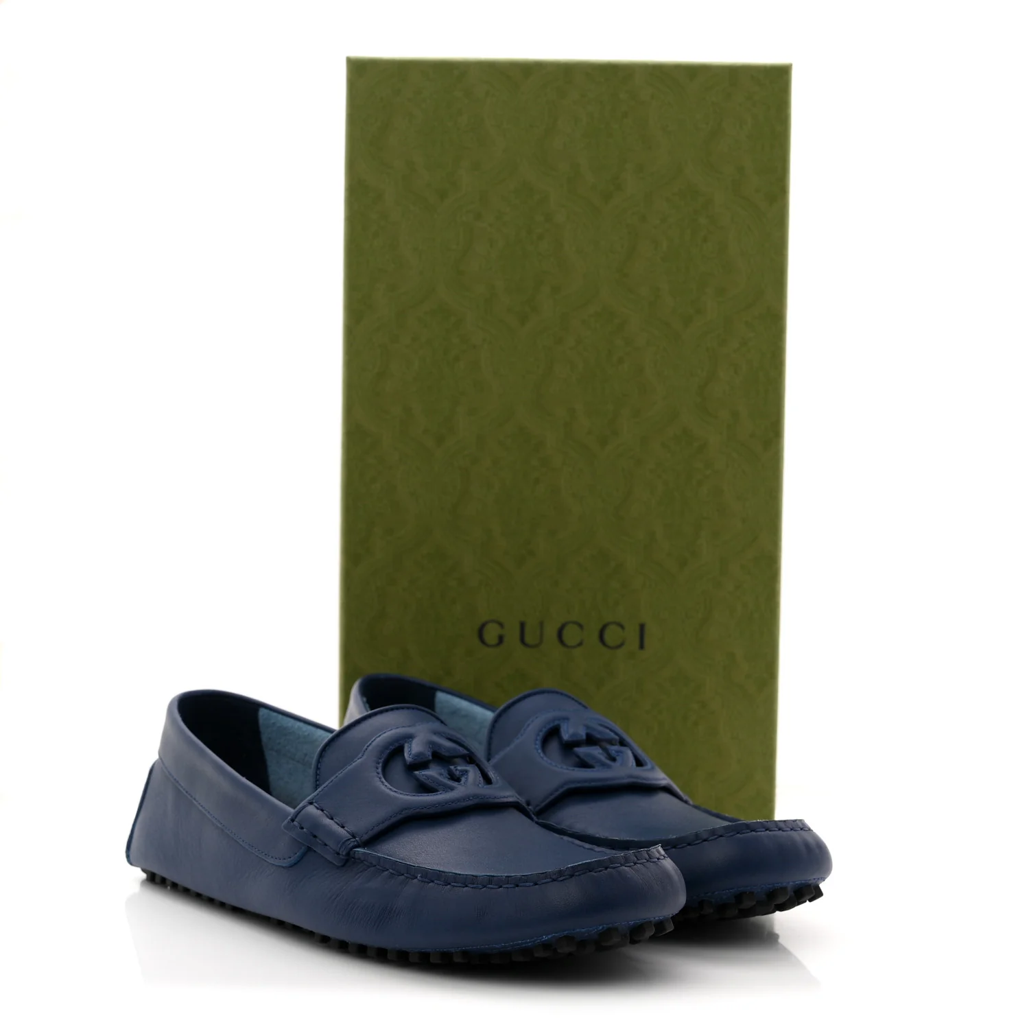 Soft Clove Calfskin GG Supreme Monogram Mens Interlocking G Driver Loafers 9 Royale - Image 12