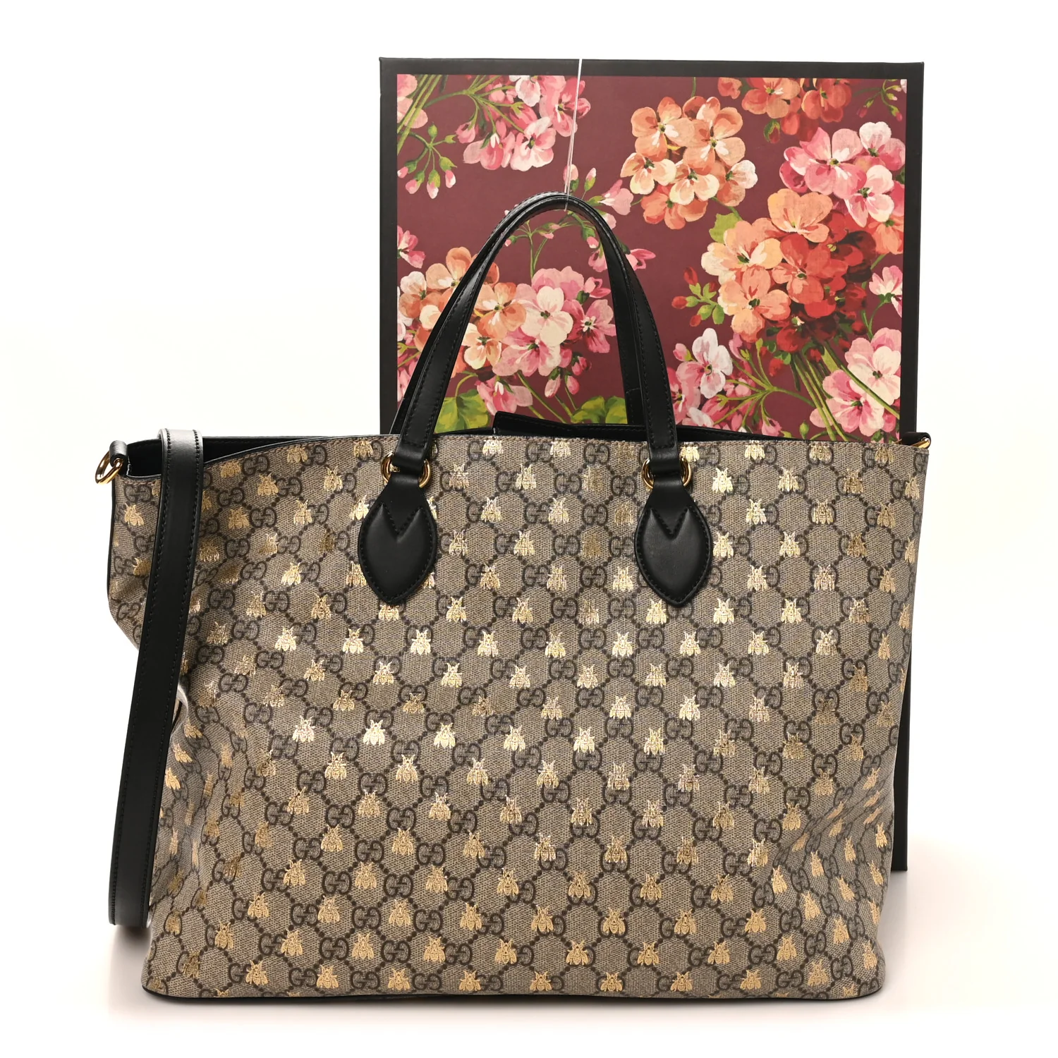 Soft GG Supreme Monogram Bees Medium Crossbody Tote Beige Oro Black - Image 11