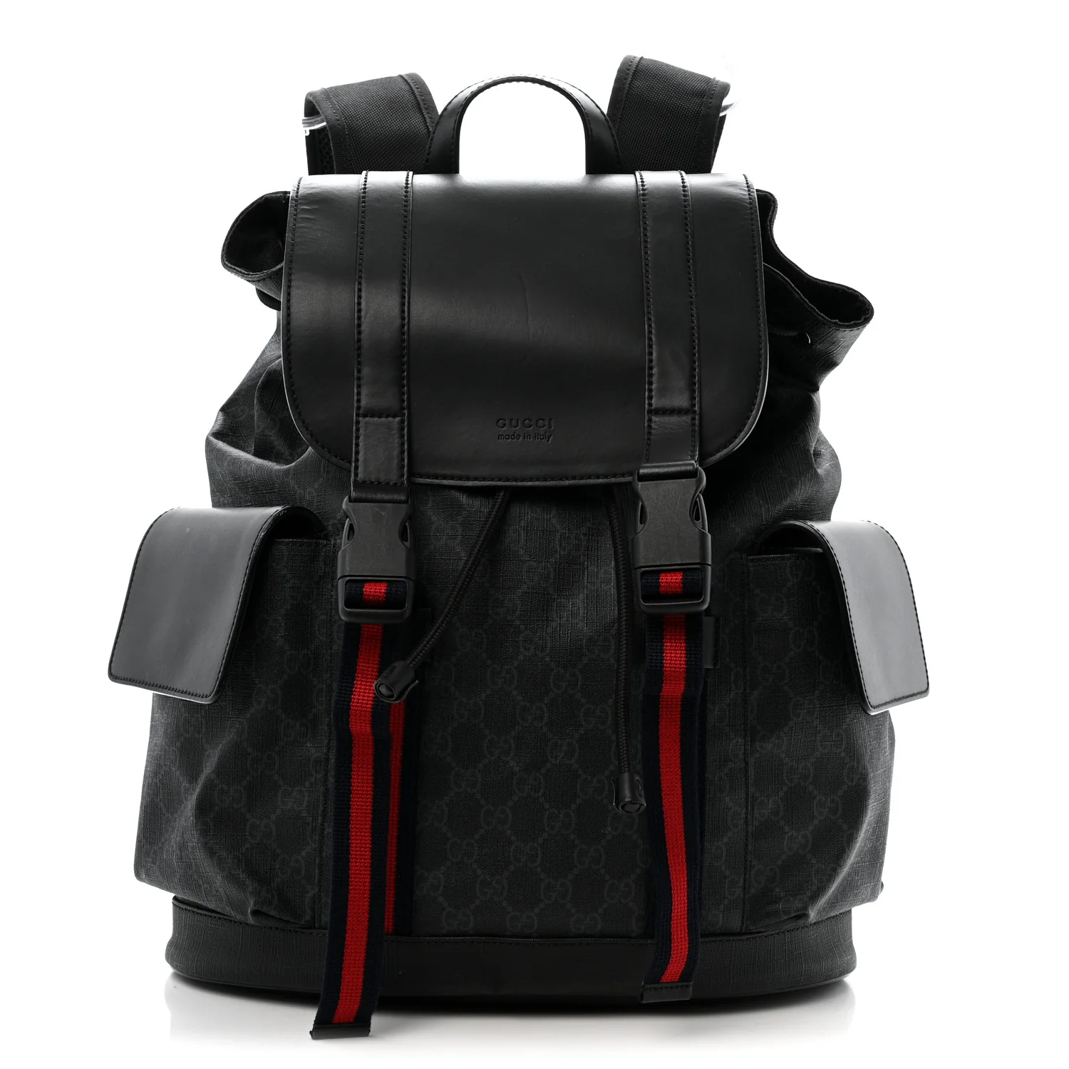 Soft GG Supreme Monogram Calfskin Web Double Buckle Backpack Black