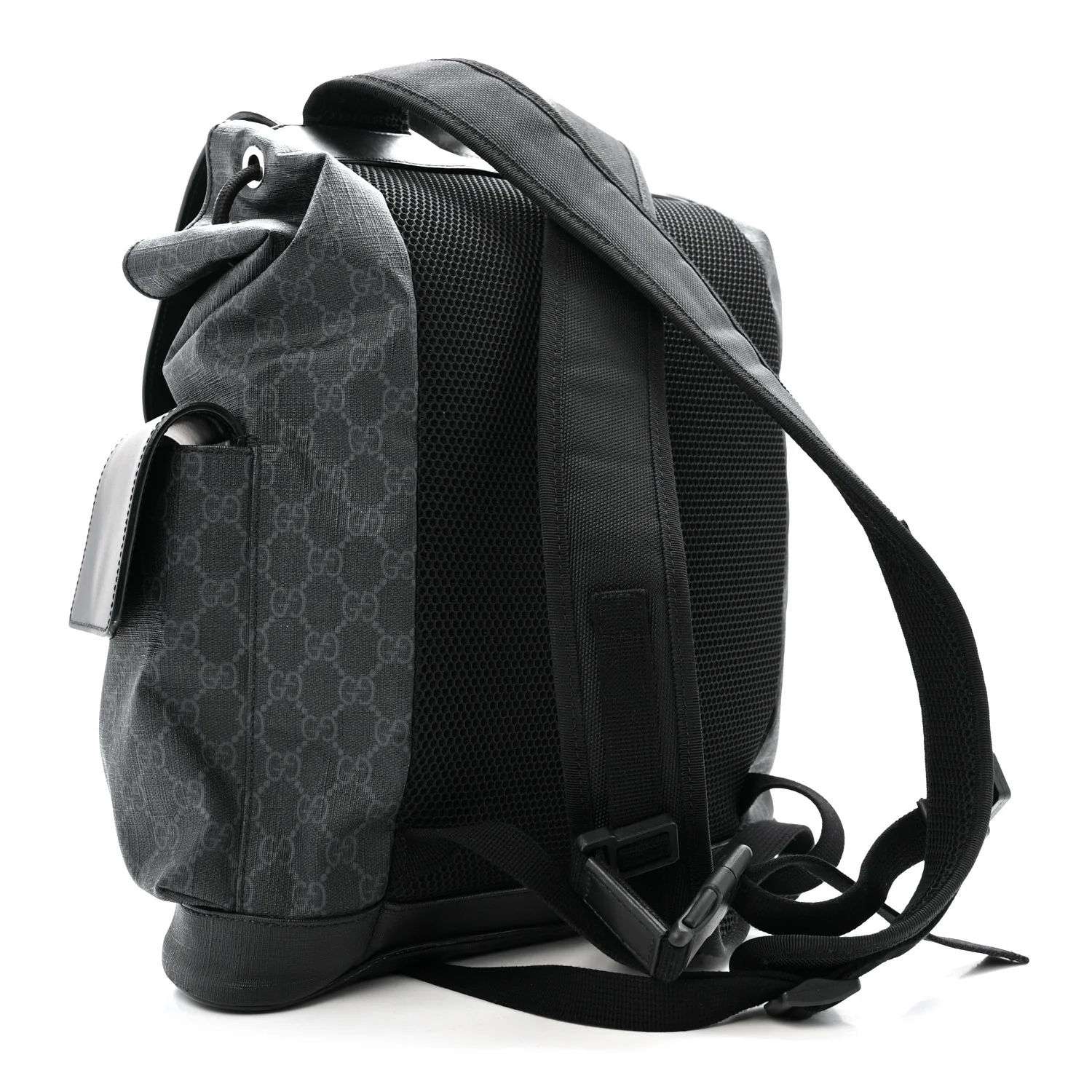Soft GG Supreme Monogram Calfskin Web Double Buckle Backpack Black - Image 3