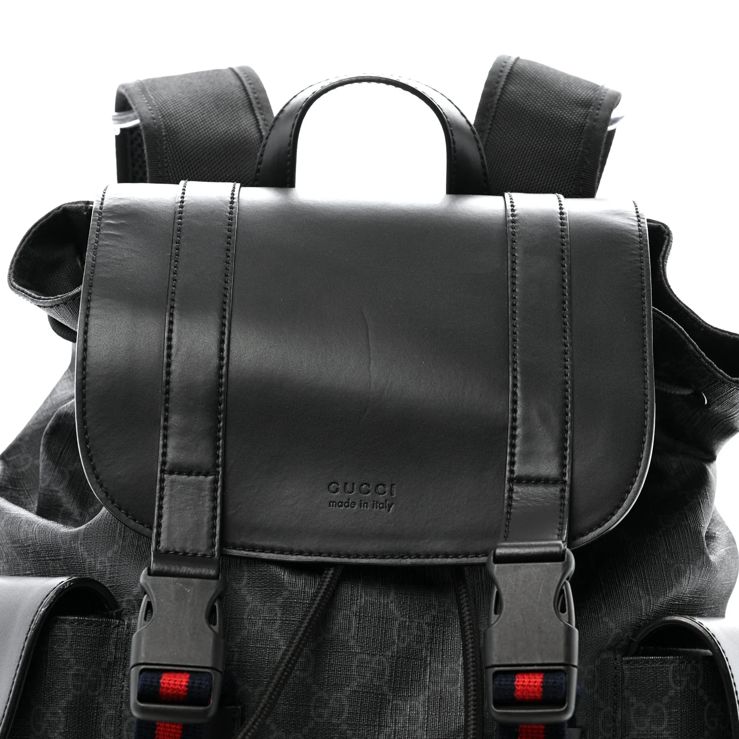 Soft GG Supreme Monogram Calfskin Web Double Buckle Backpack Black - Image 8