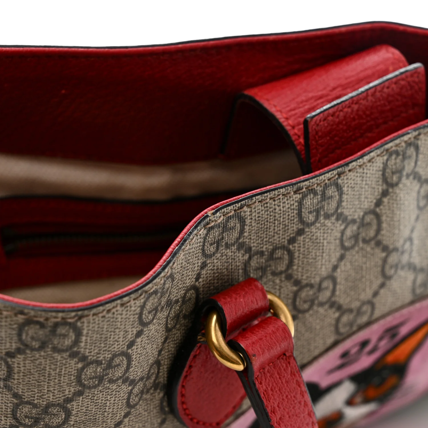 Soft GG Supreme Monogram Web Bosco Patch Small Crossbody Tote Beige Malva Hibiscus Red - Image 17