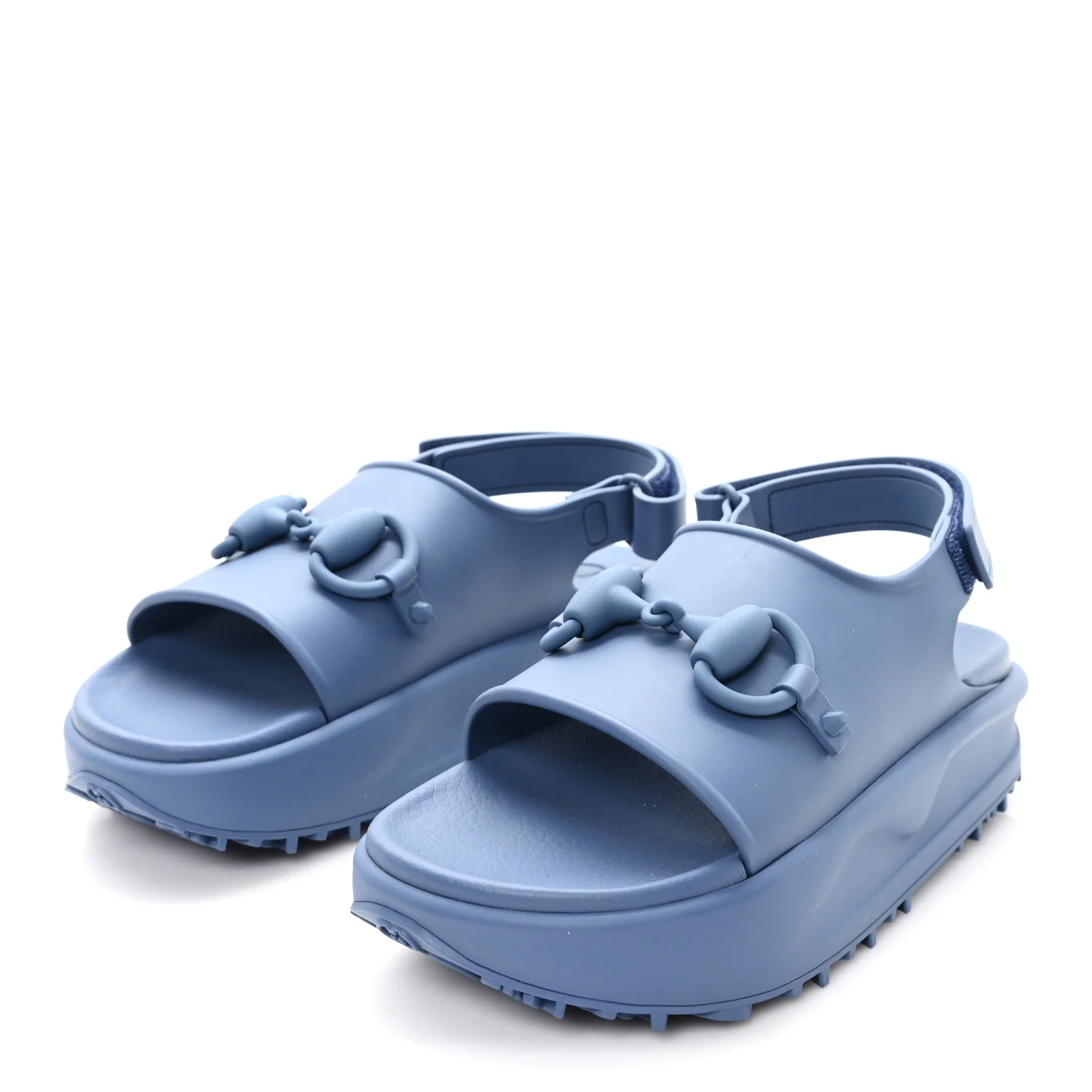 Soft Rubber Horsebit Mens Platform Slingback Sandals 5 Washed Indigo - Image 4