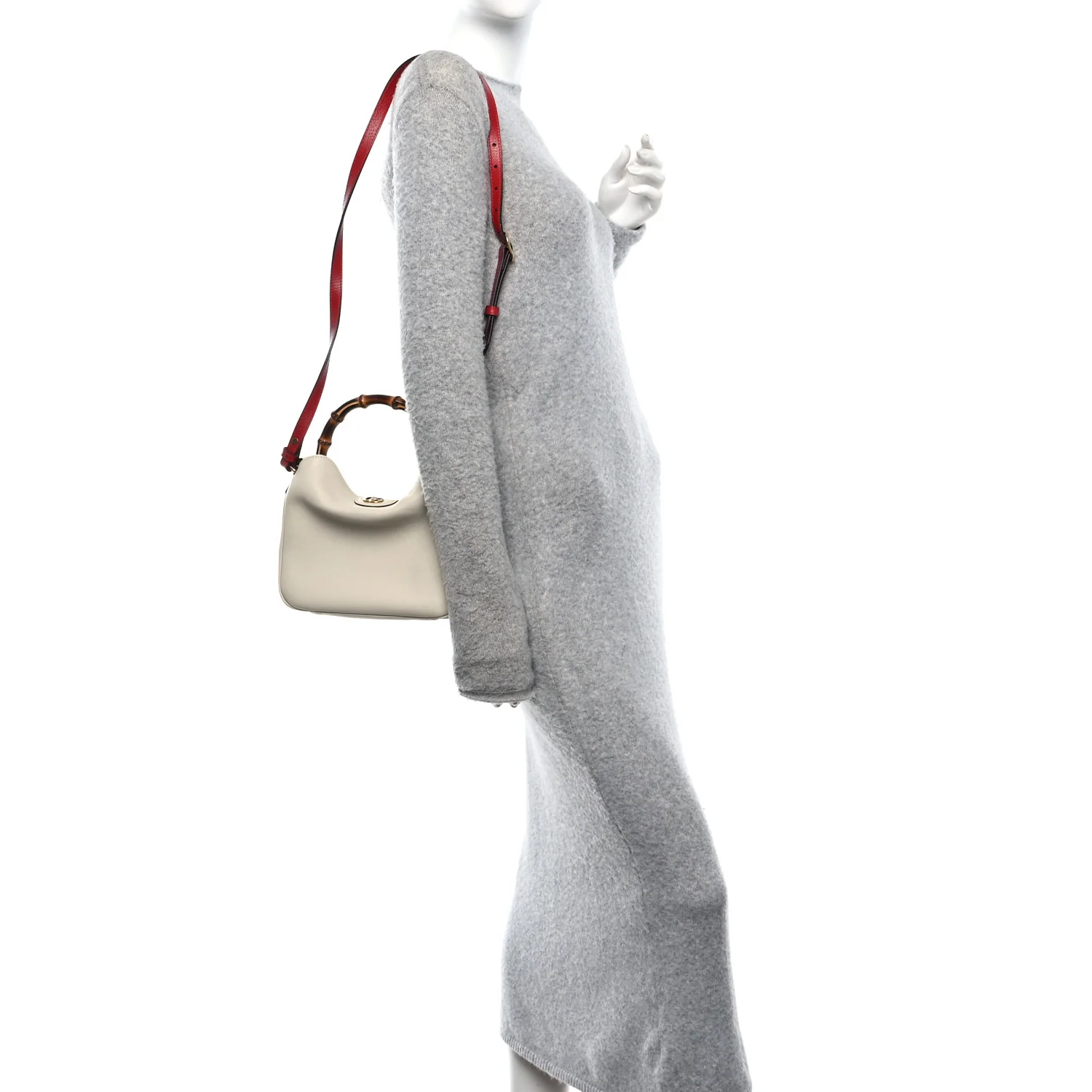Softy Wonka Textured Dollar Calfskin Small Diana Shoulder Bag Mystic White Hibiscus Red - Image 2