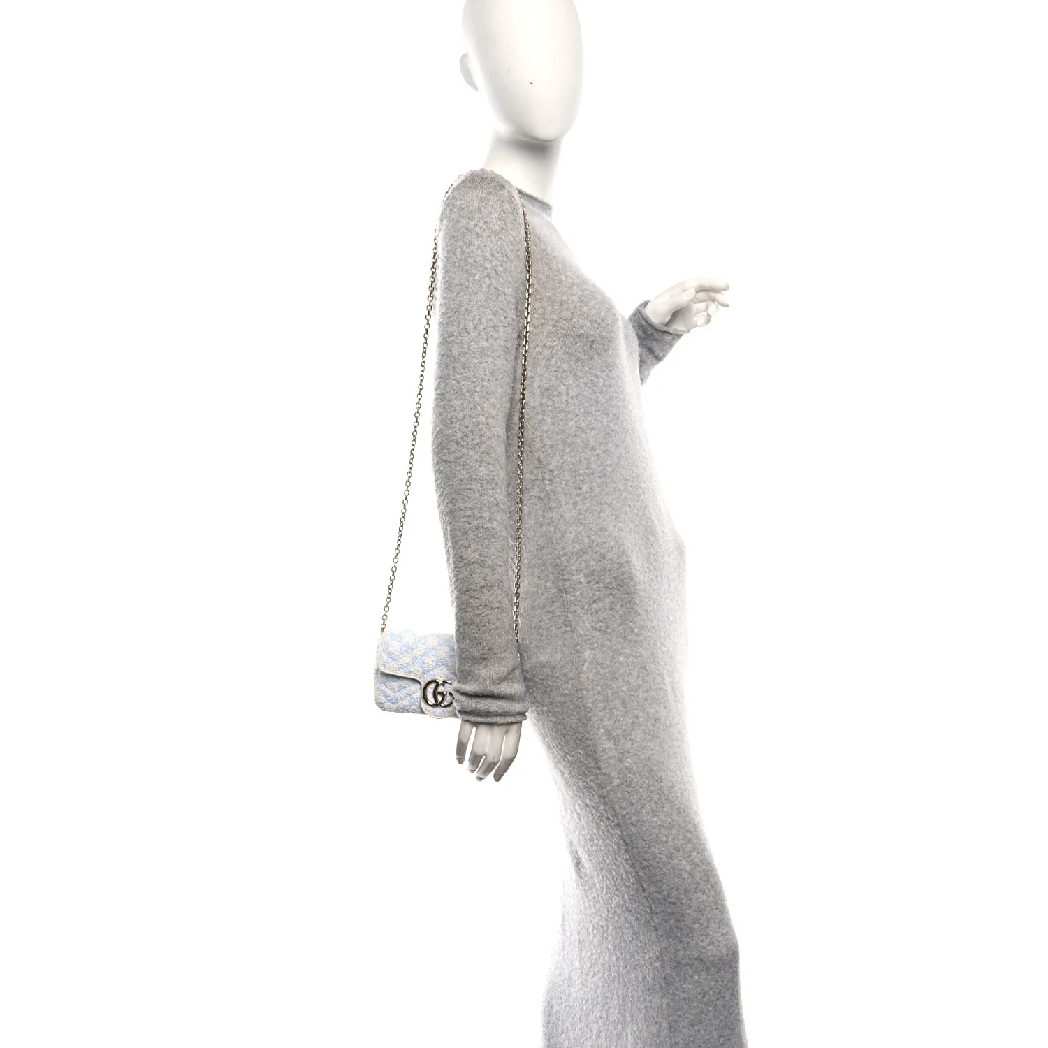 Sponge Boucle Matelasse Mini GG Marmont Shoulder Bag White Light Blue Grey - Image 2