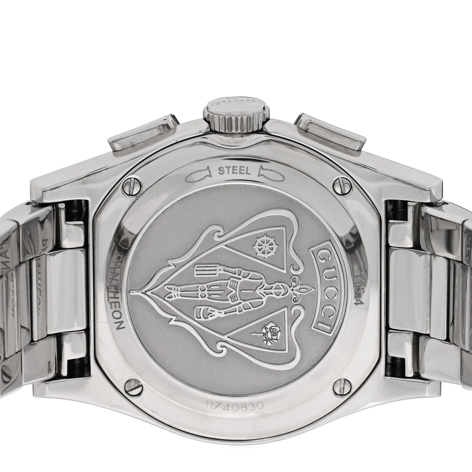 Stainless Steel Diamond Bezel Black Mother of Pearl 34mm Pantheon Chronograph Quartz Watch - Image 4