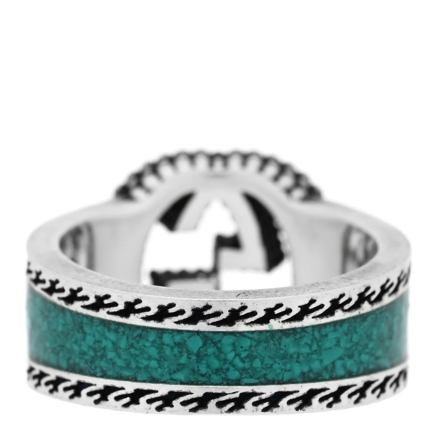Sterling Silver Enamel Interlocking G Band Ring 50 5.5 Turquoise - Image 3