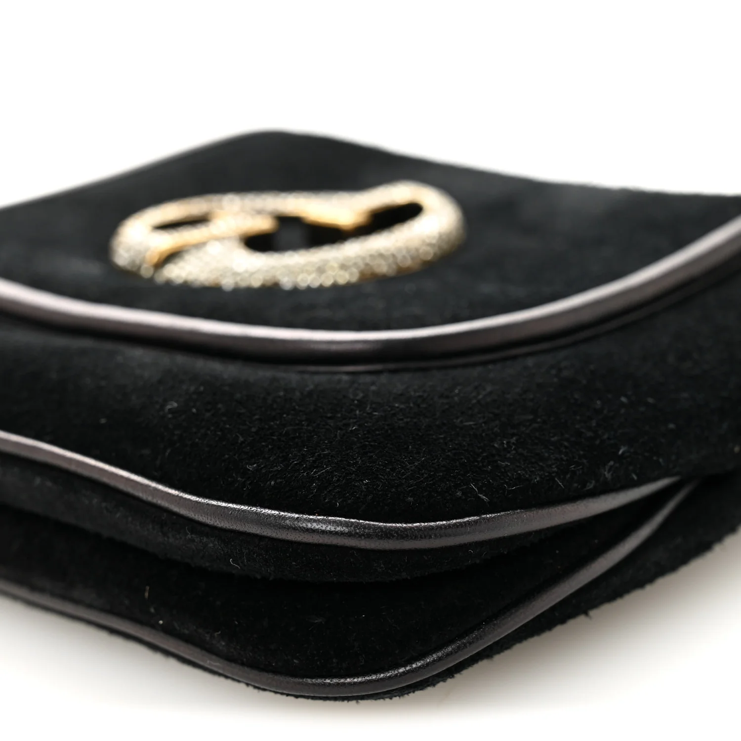 Suede Crystal 1973 Small Chain Shoulder Bag Black - Image 10
