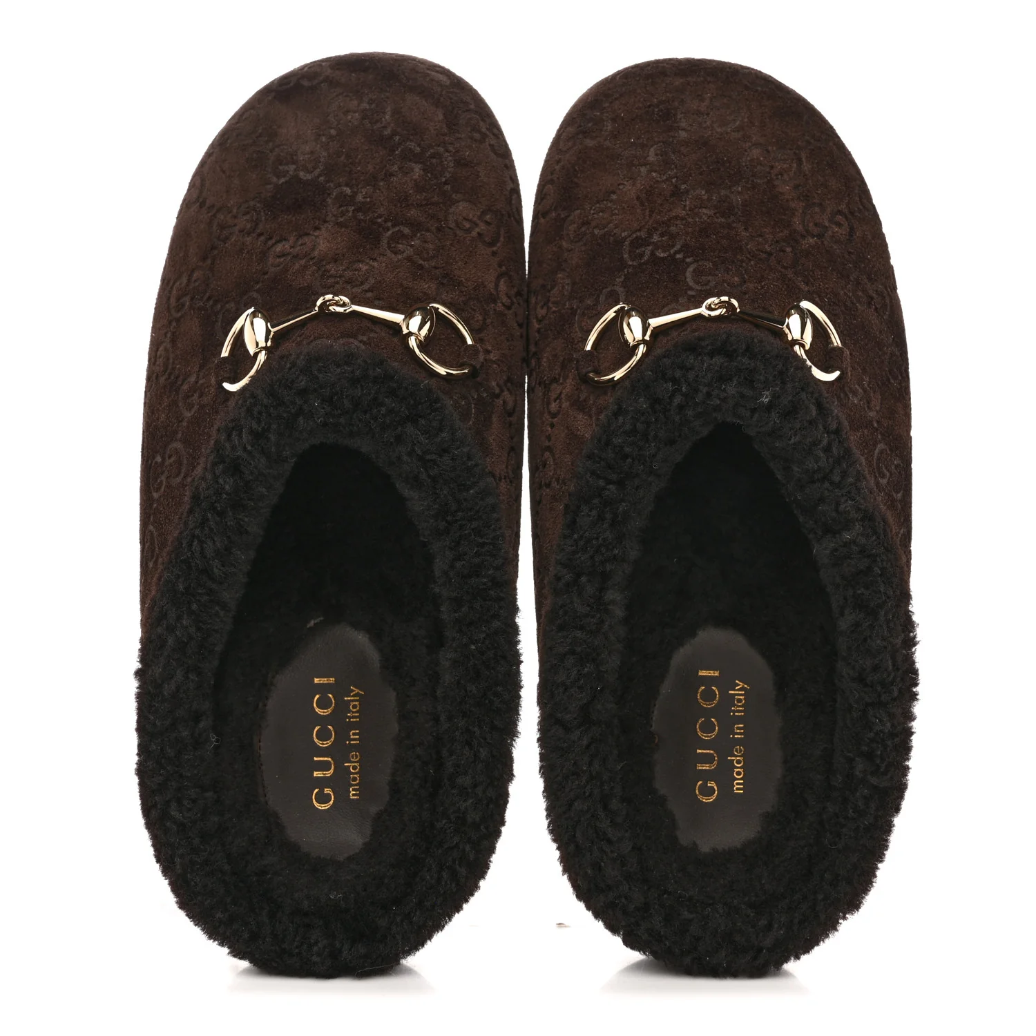 Suede GG Debossed Shearling Womens Horsebit Mules 36 Dark Brown - Image 2