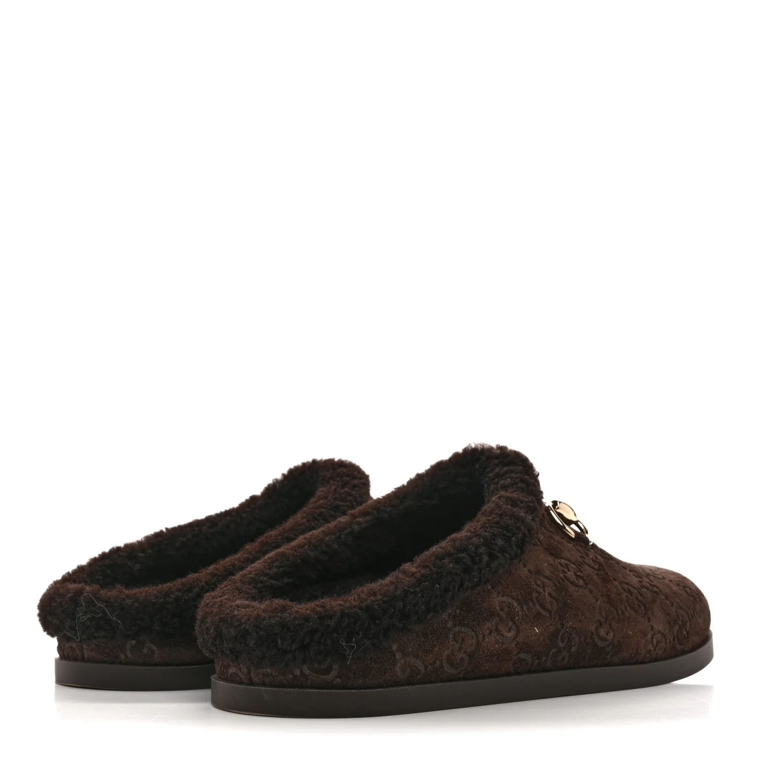 Suede GG Debossed Shearling Womens Horsebit Mules 36 Dark Brown - Image 5