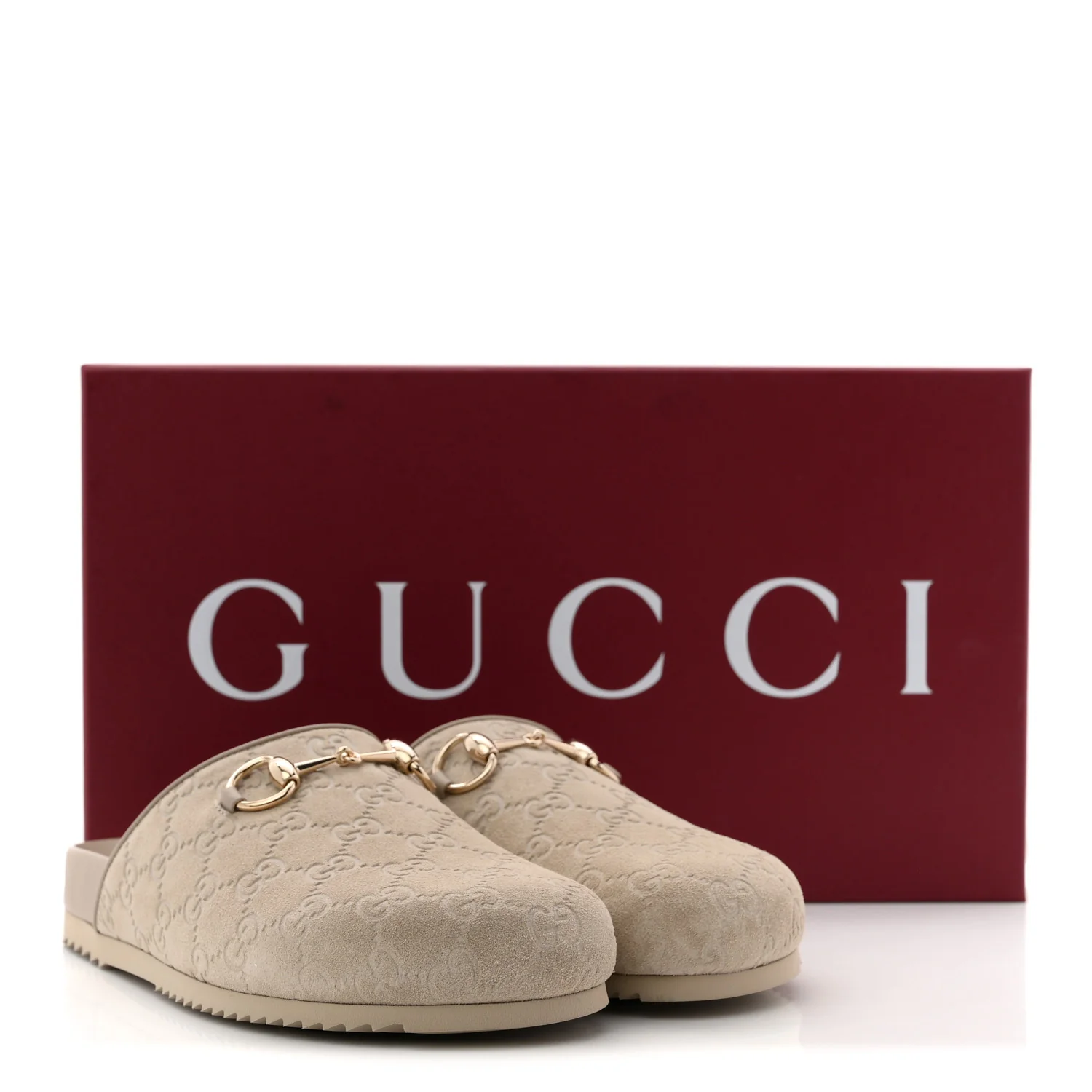 Suede GG Guccissima Womens Horsebit Mules 38.5 Beige - Image 21