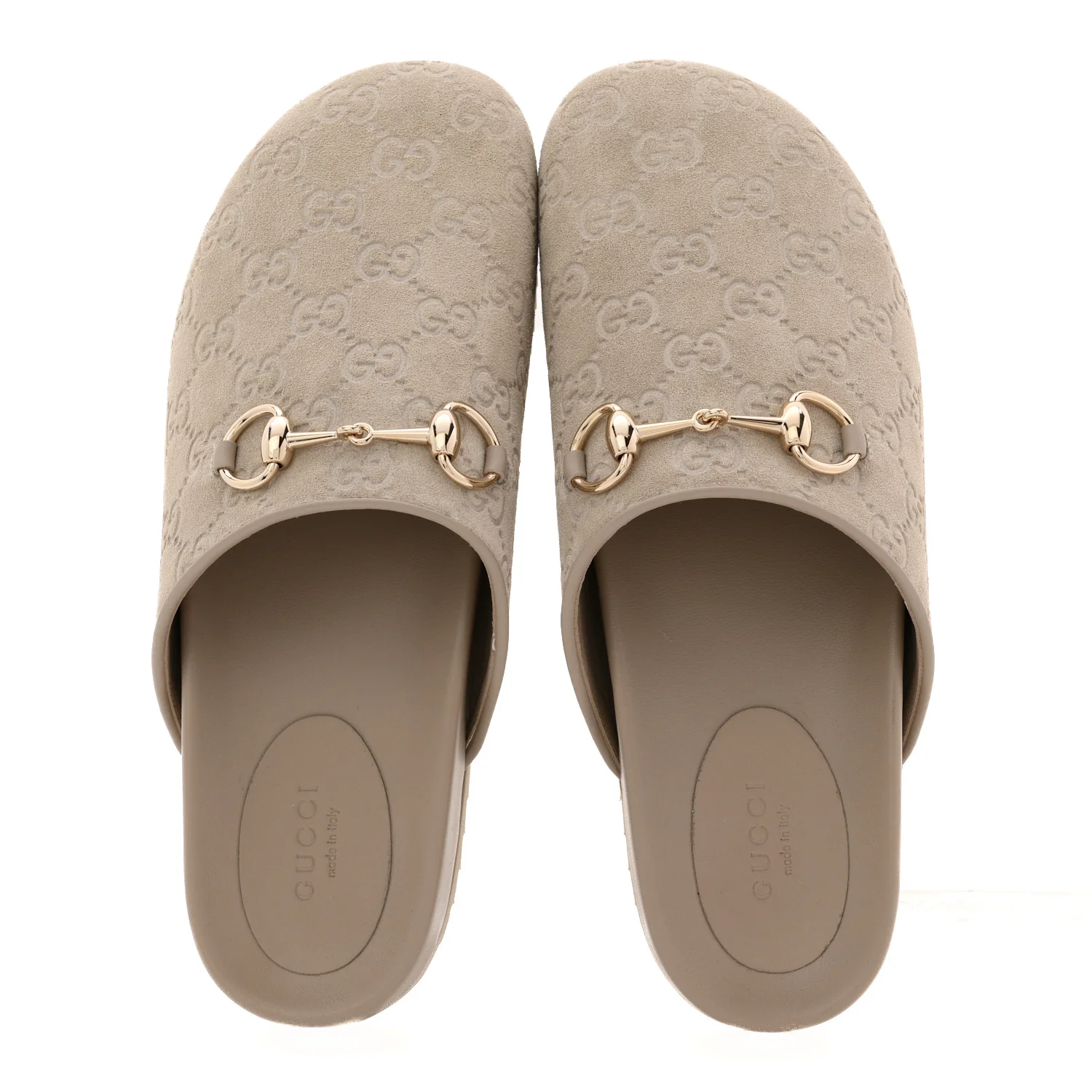 Suede GG Guccissima Womens Horsebit Mules 38.5 Beige - Image 4
