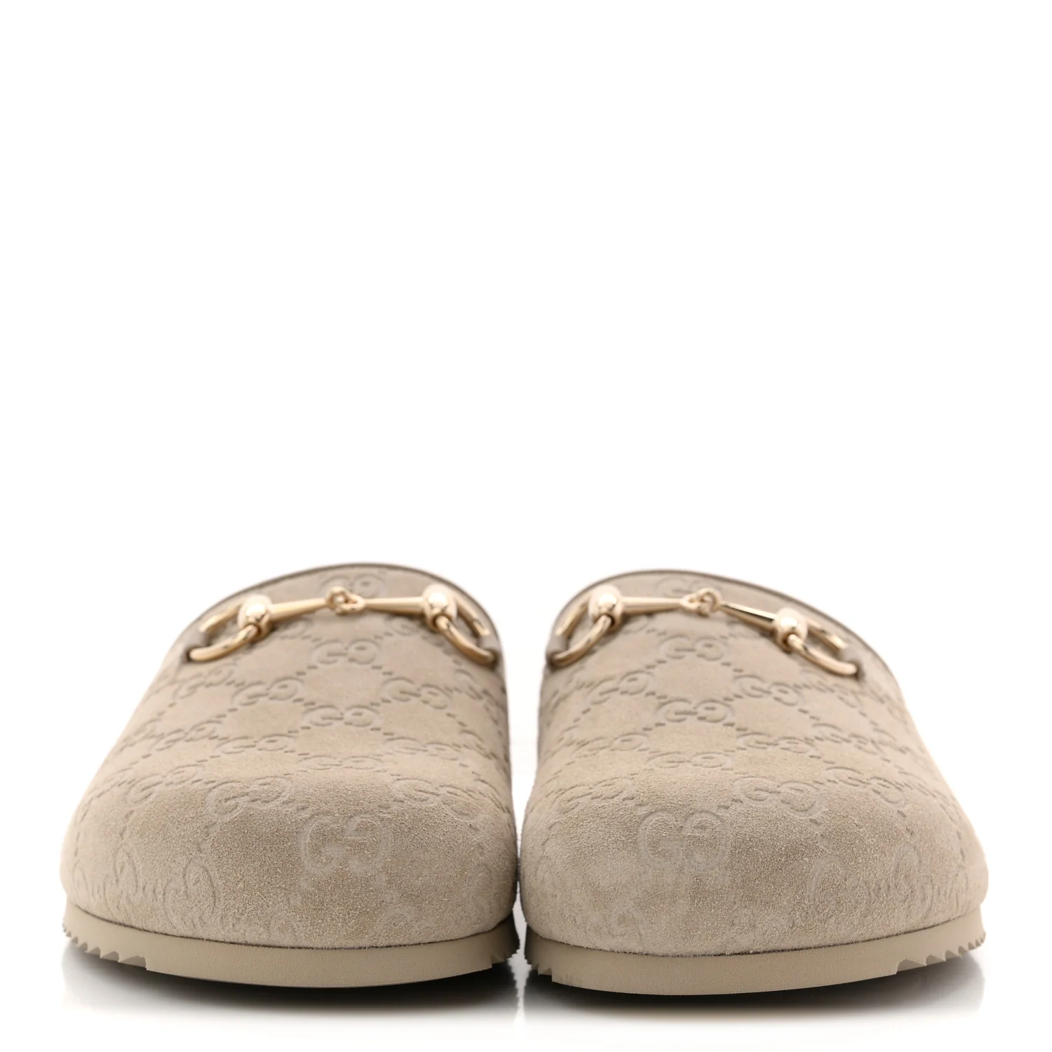 Suede GG Guccissima Womens Horsebit Mules 38.5 Beige - Image 6