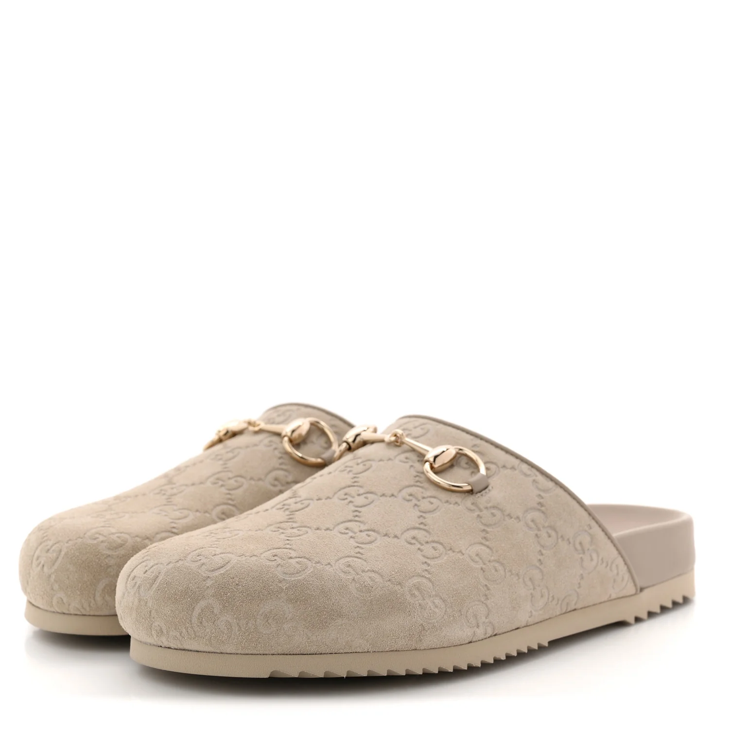 Suede GG Guccissima Womens Horsebit Mules 38.5 Beige - Image 7