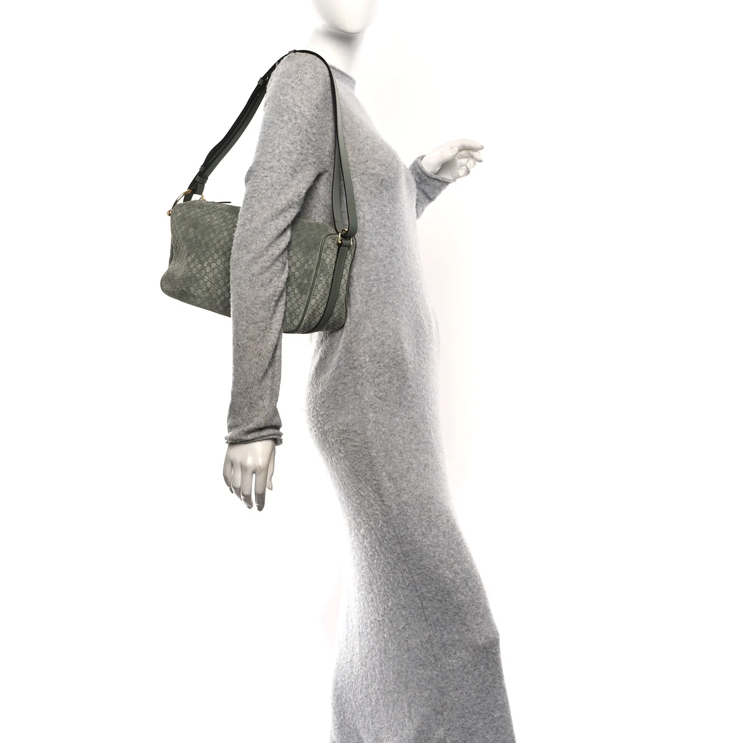 Suede GG Monogram Half Horsebit Medium Shoulder Bag Sage - Image 2