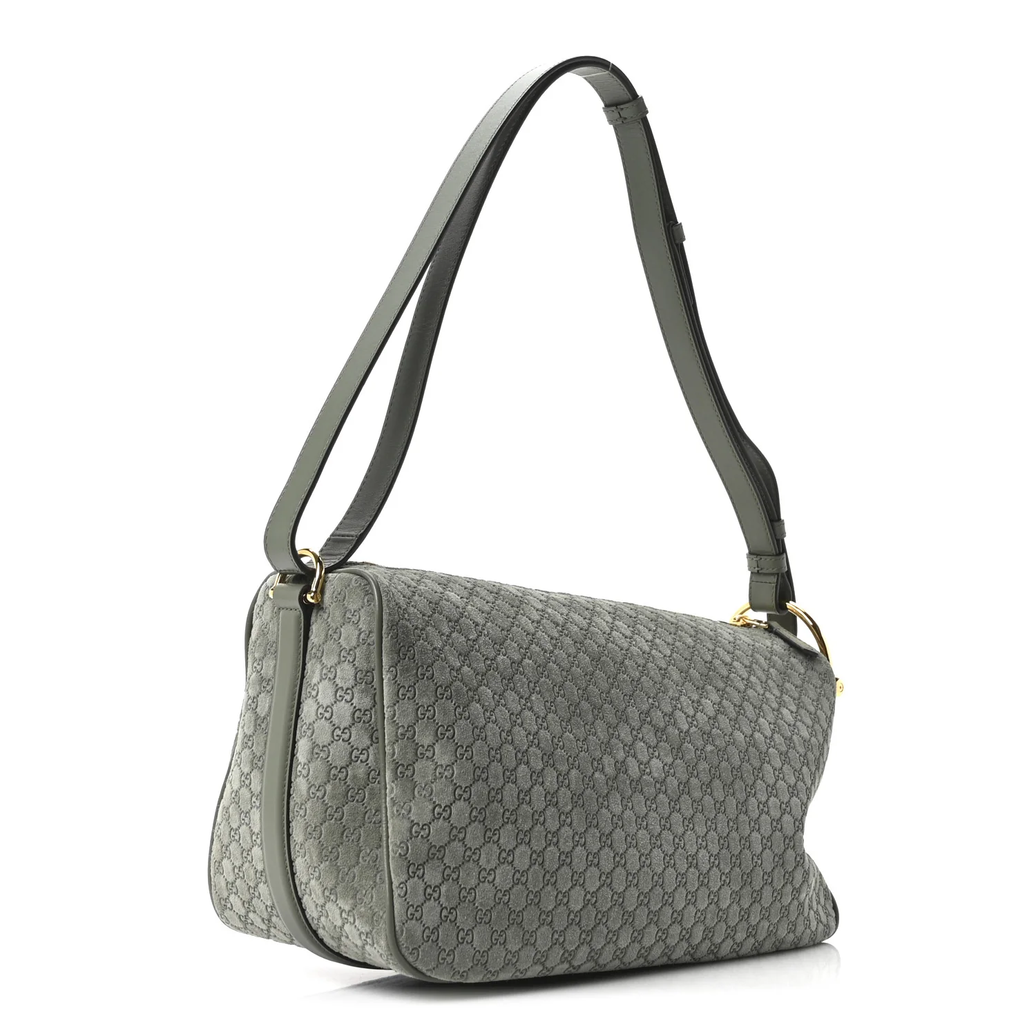 Suede GG Monogram Half Horsebit Medium Shoulder Bag Sage - Image 3